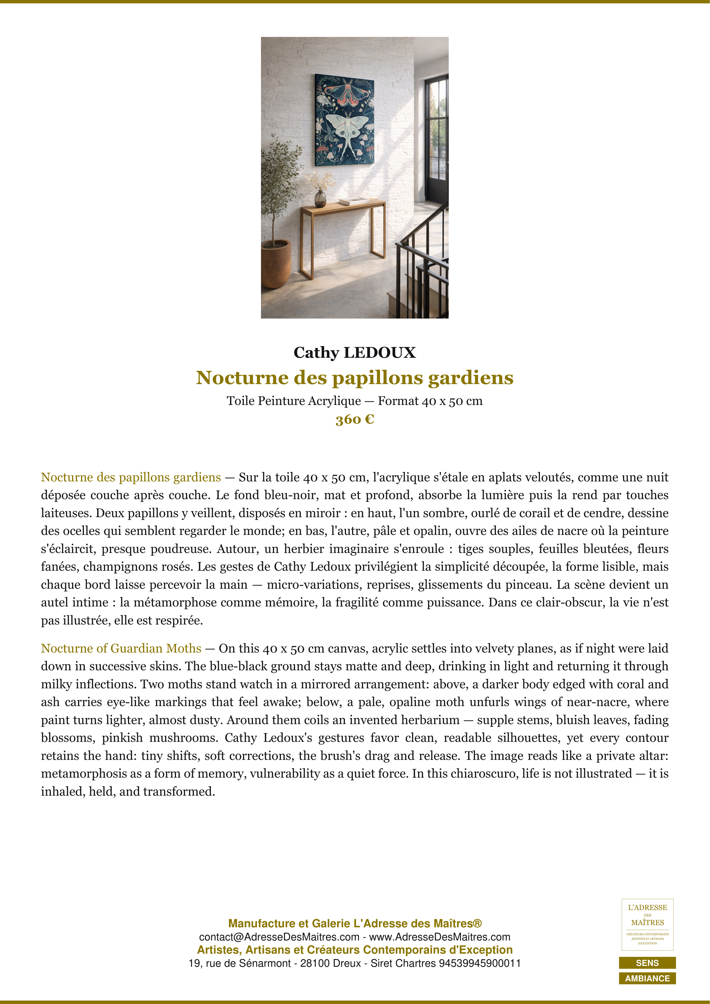 Fiche Premium Ambiance — Nocturne des papillons gardiens — Cathy LEDOUX — L'Adresse des Maîtres®