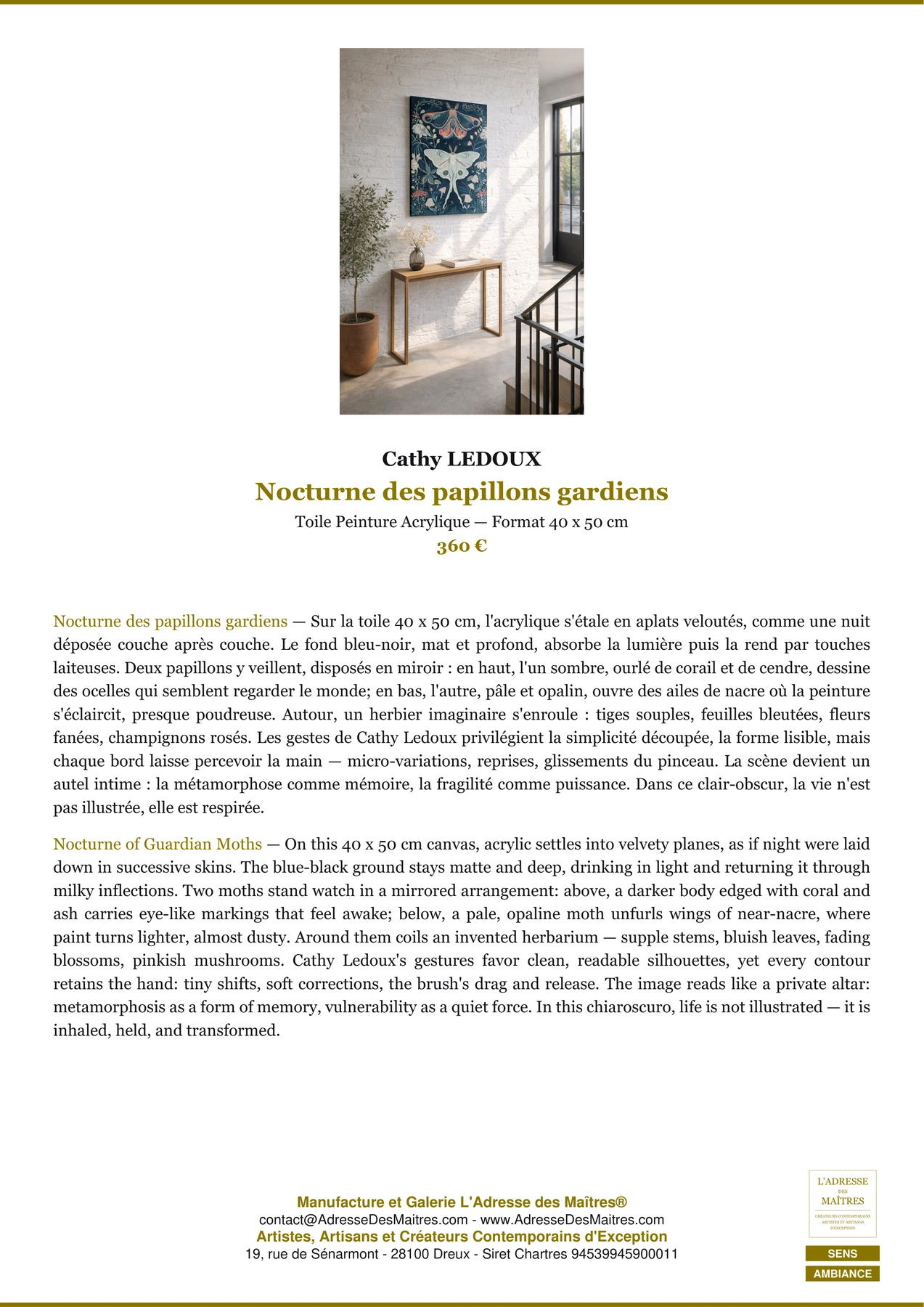 Fiche Premium Ambiance - Nocturne des papillons gardiens - Cathy LEDOUX - L'Adresse des Maîtres®