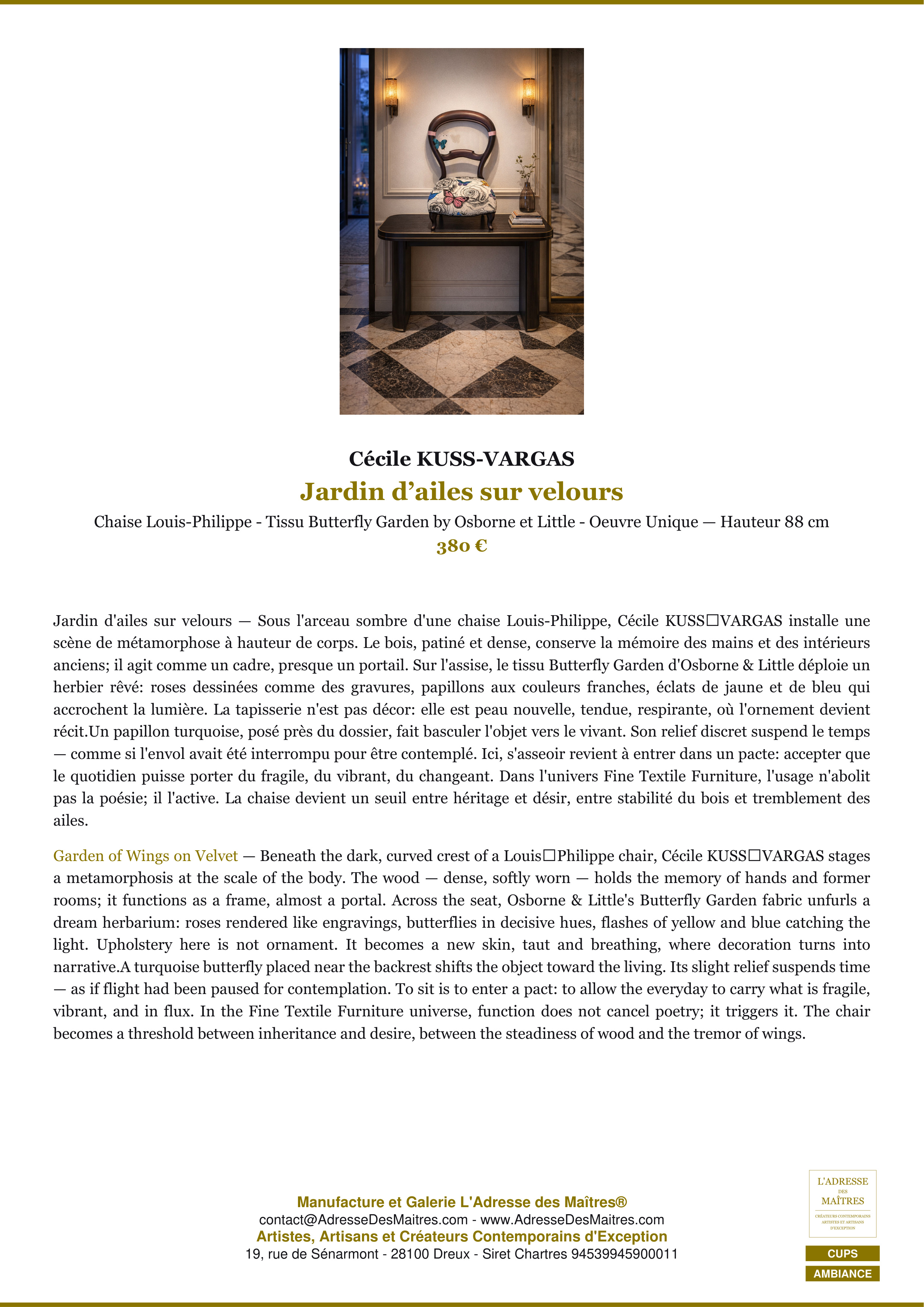 Premium Ambiance Card — Garden of Wings on Velvet — Cécile KUSS-VARGAS — L'Adresse des Maîtres®