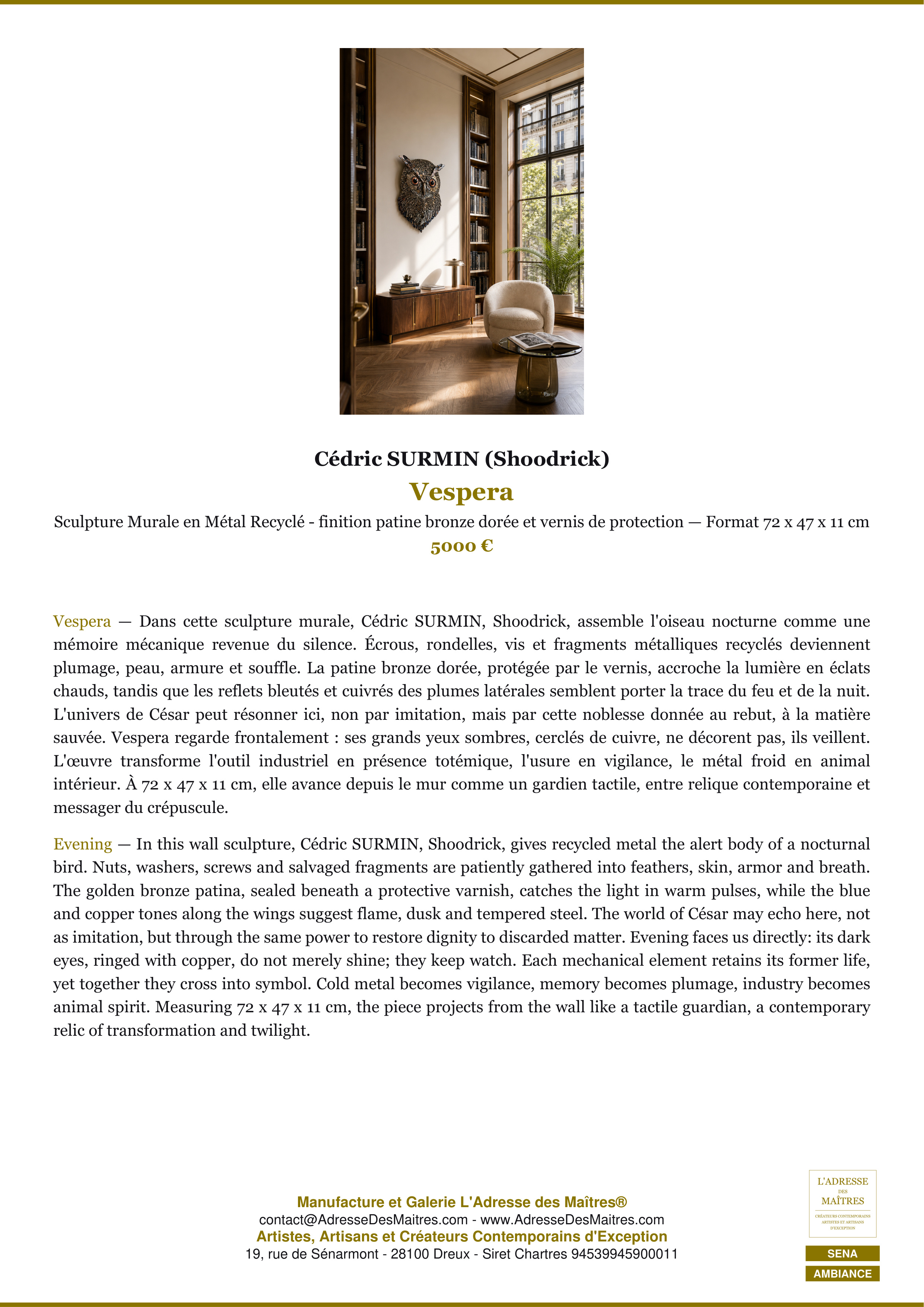 Fiche Premium Ambiance — Vespera — Cédric SURMIN (Shoodrick) — L'Adresse des Maîtres®