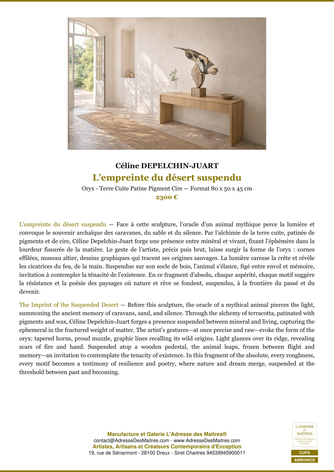 Fiche Premium Ambiance - L’empreinte du désert suspendu - Céline DEPELCHIN-JUART - L'Adresse des Maîtres®