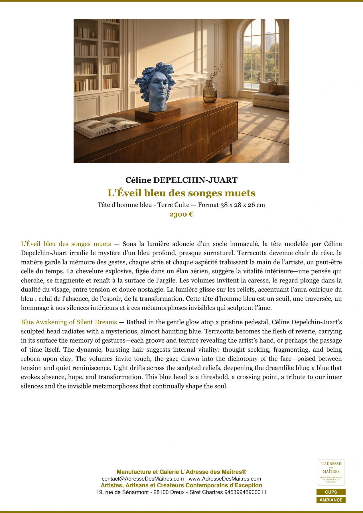 Fiche Premium Ambiance - L’Éveil bleu des songes muets - Céline DEPELCHIN-JUART - L'Adresse des Maîtres®
