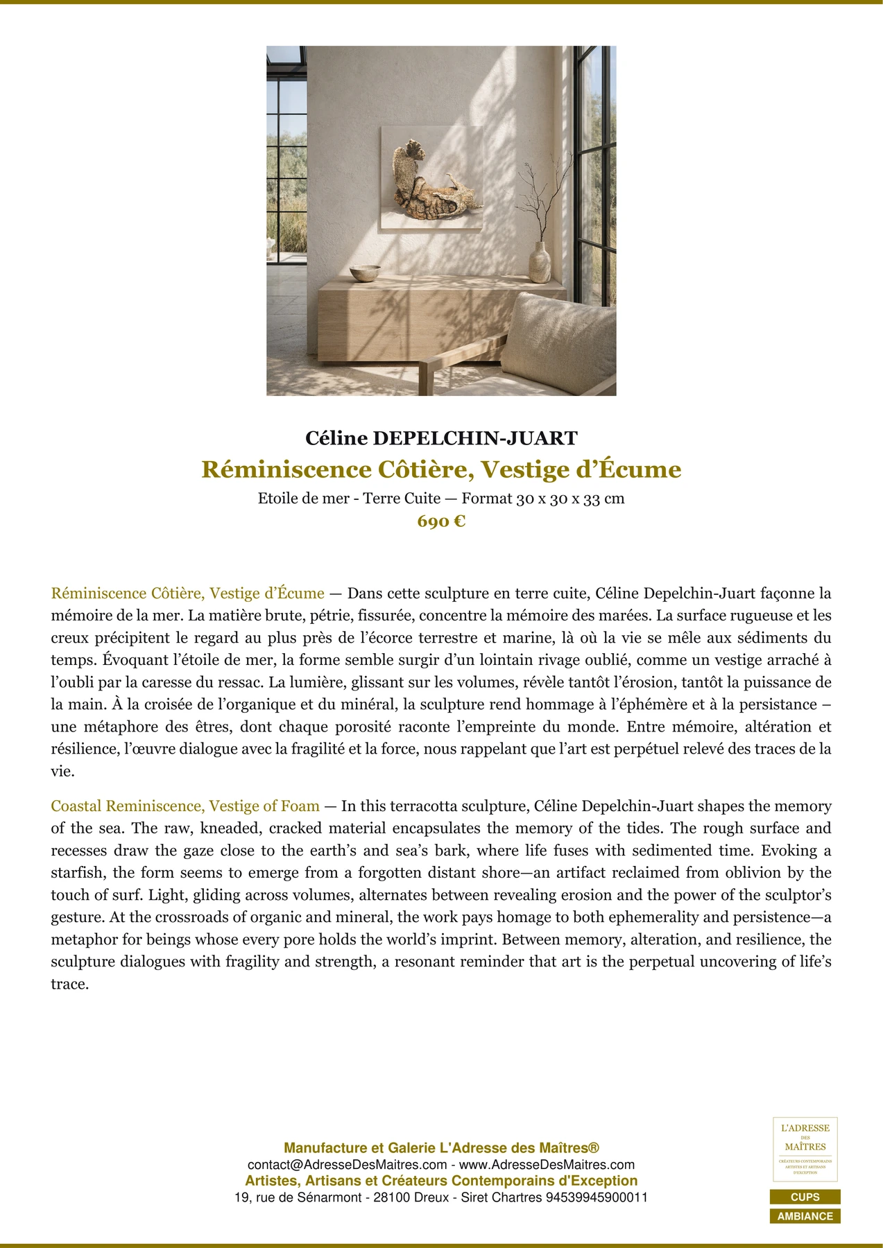 Fiche Premium Ambiance - Réminiscence Côtière, Vestige d’Écume - Céline DEPELCHIN-JUART - L'Adresse des Maîtres®