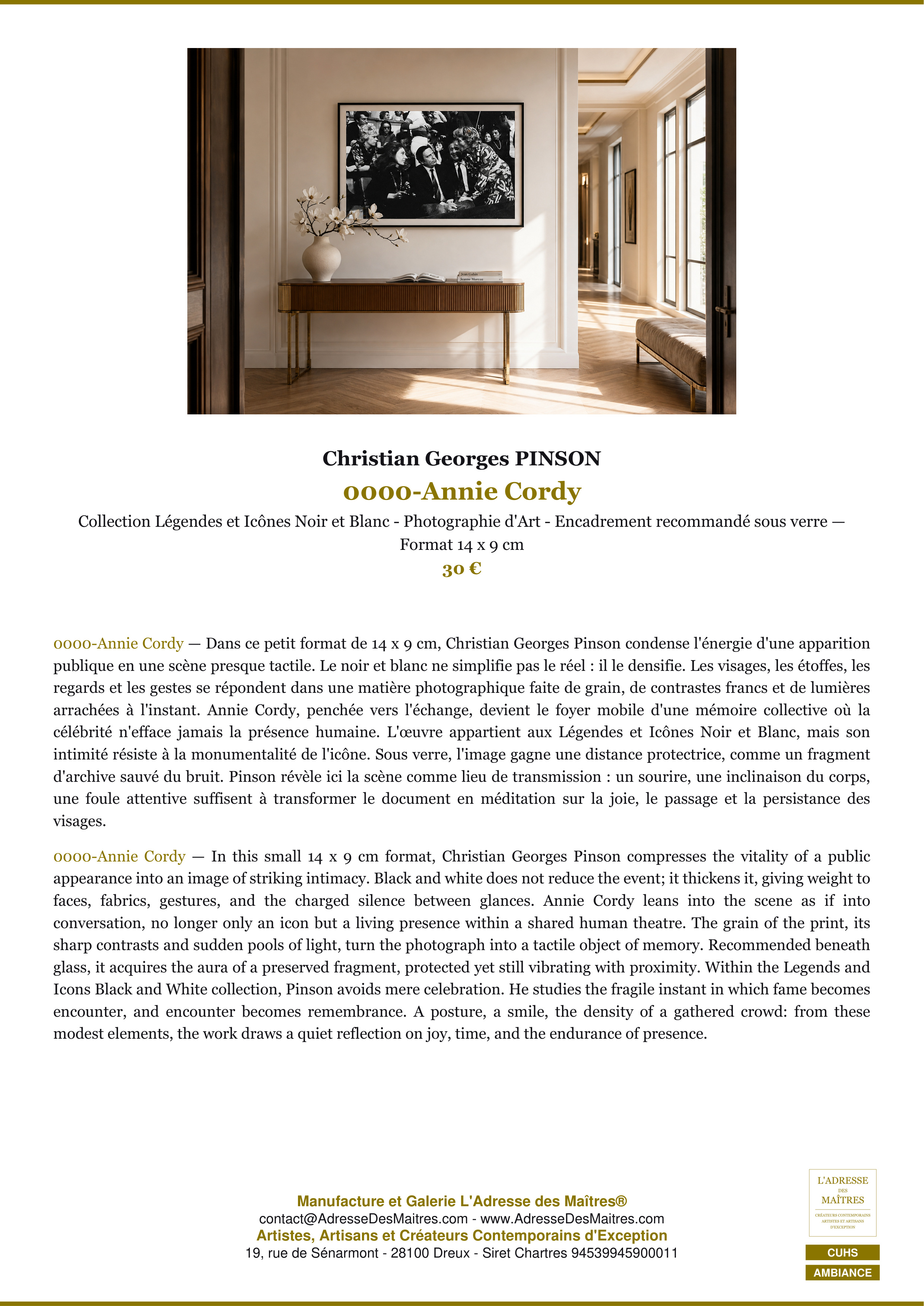 Fiche Premium Ambiance — 0000-Annie Cordy — Christian Georges PINSON — L'Adresse des Maîtres®