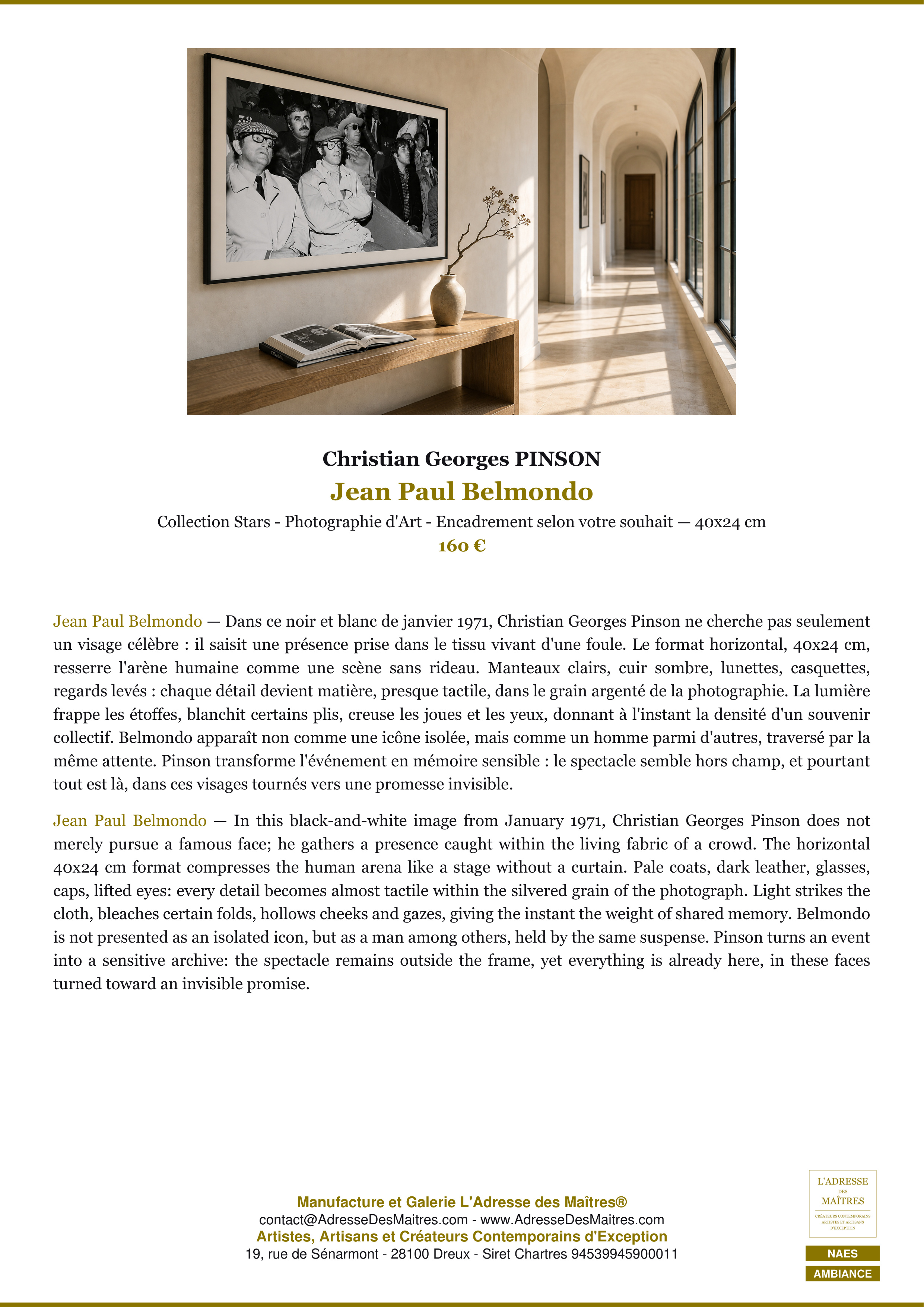 Fiche Premium Ambiance — Jean Paul Belmondo — Christian Georges PINSON — L'Adresse des Maîtres®