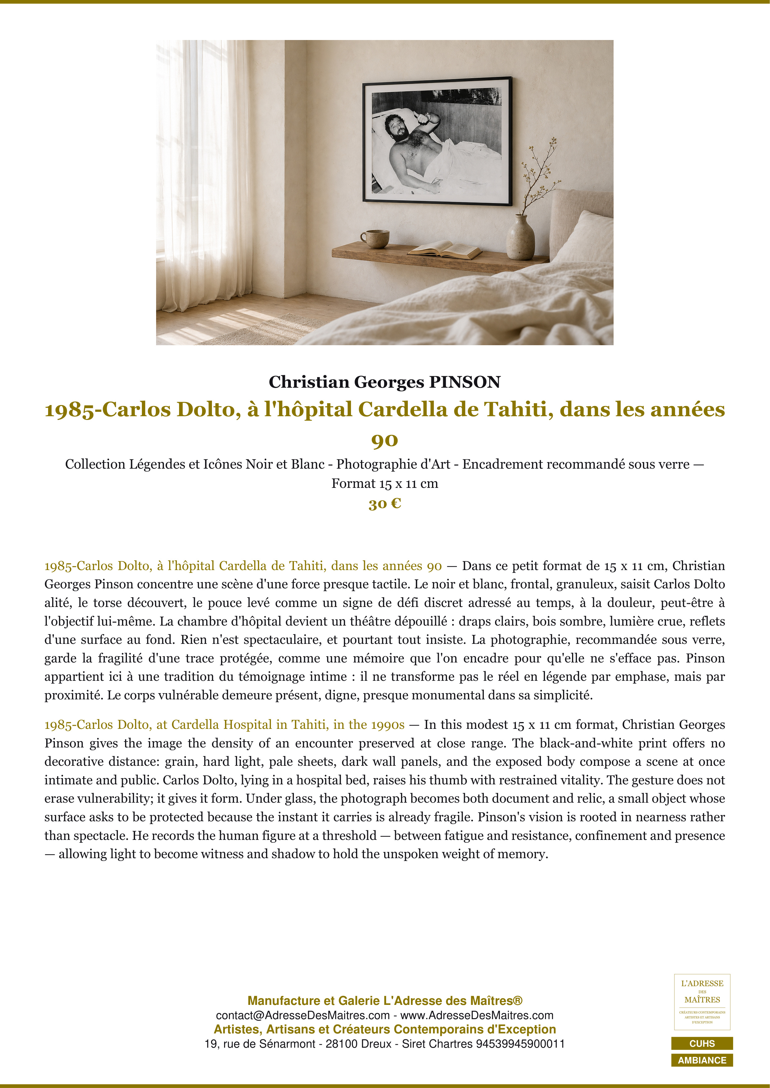 Fiche Premium Ambiance — 1985-Carlos Dolto, à l'hôpital Cardella de Tahiti, dans les années 90 — Christian Georges PINSON — L'Adresse des Maîtres®