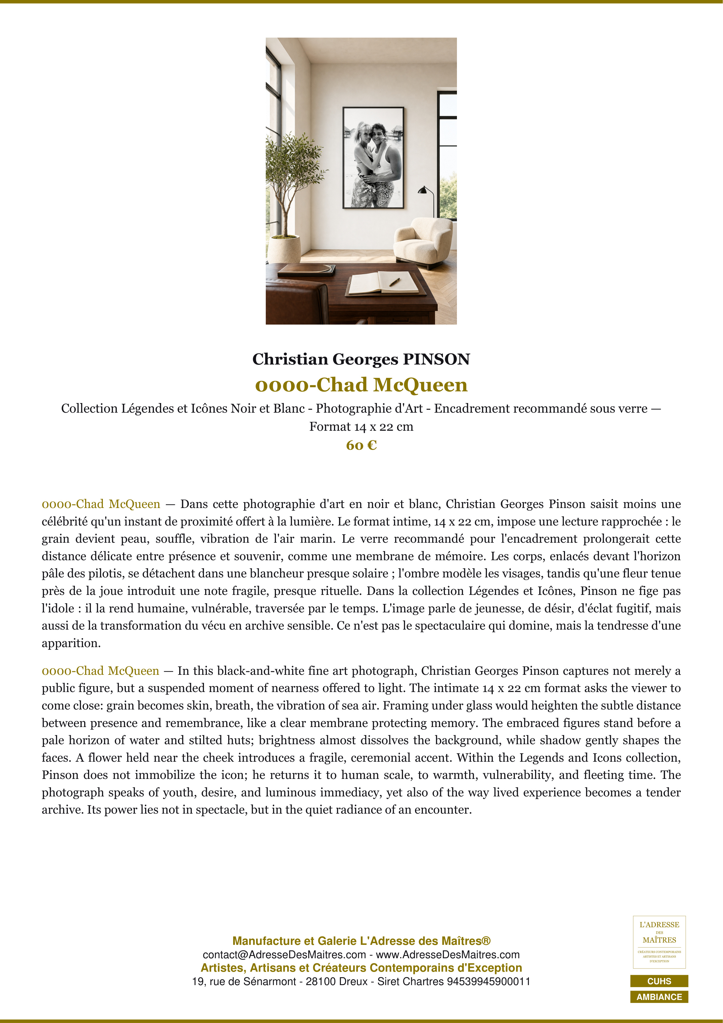 Fiche Premium Ambiance — 0000-Chad McQueen — Christian Georges PINSON — L'Adresse des Maîtres®