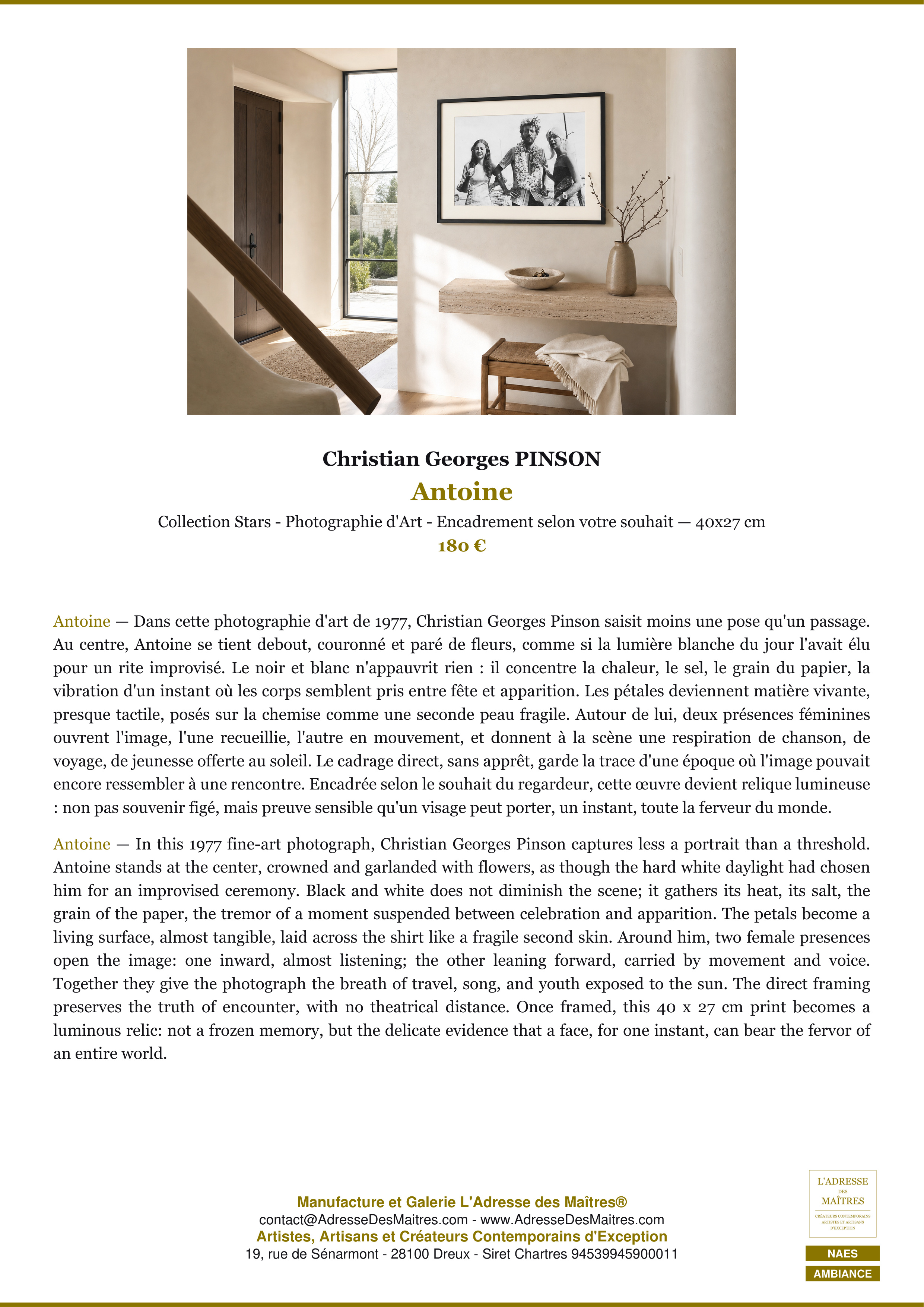 Fiche Premium Ambiance — Antoine — Christian Georges PINSON — L'Adresse des Maîtres®