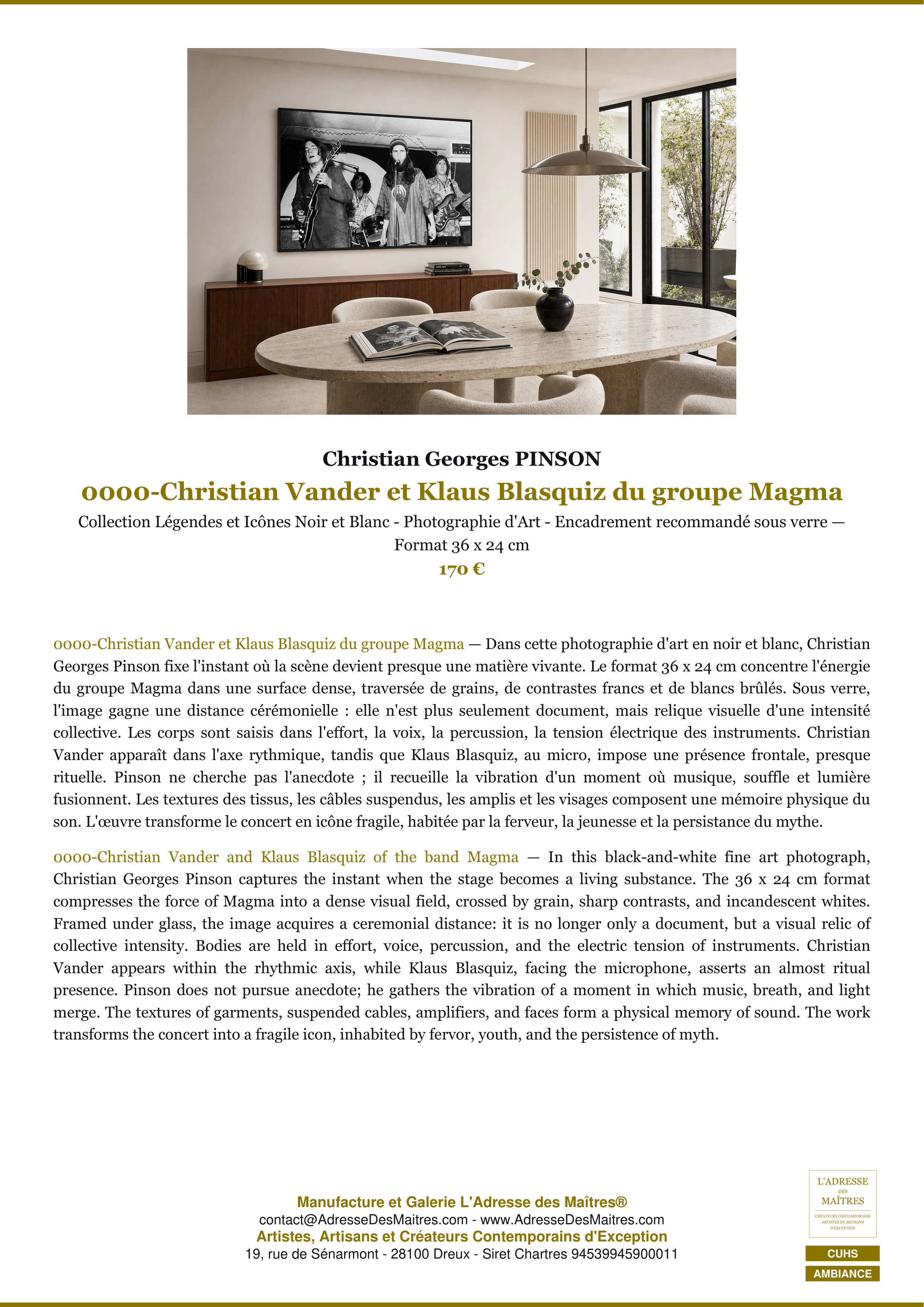 Fiche Premium Ambiance — 0000-Christian Vander et Klaus Blasquiz du groupe Magma — Christian Georges PINSON — L'Adresse des Maîtres®