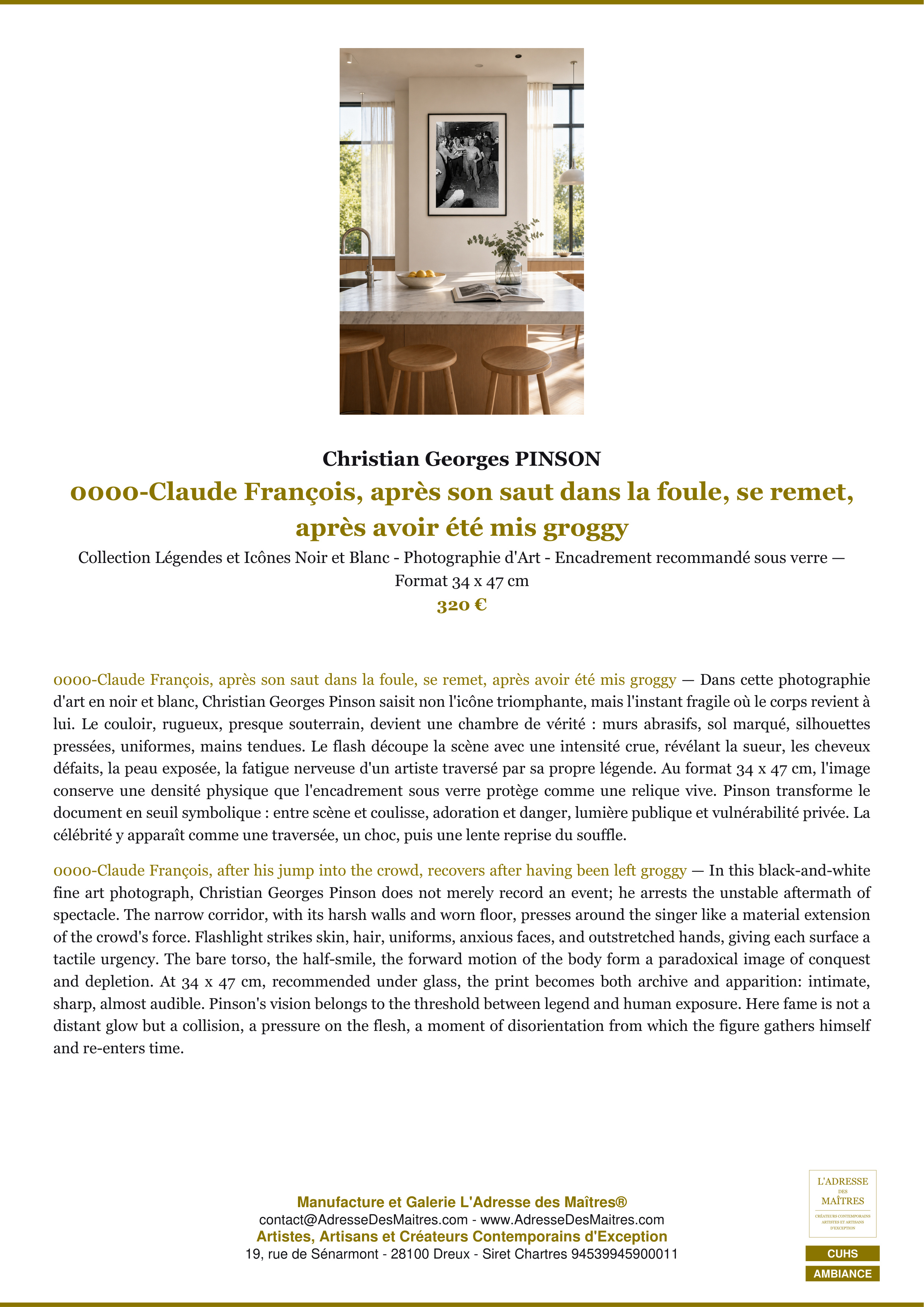 Fiche Premium Ambiance — 0000-Claude François, après son saut dans la foule, se remet, après avoir été mis groggy — Christian Georges PINSON — L'Adresse des Maîtres®