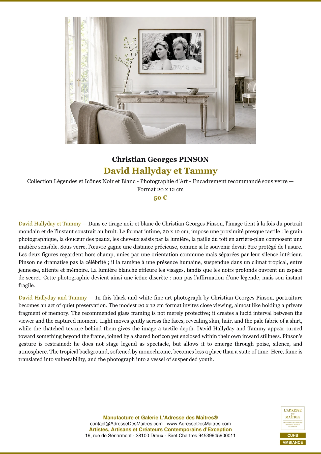 Fiche Premium Ambiance - David Hallyday et Tammy - Christian Georges PINSON - L'Adresse des Maîtres®