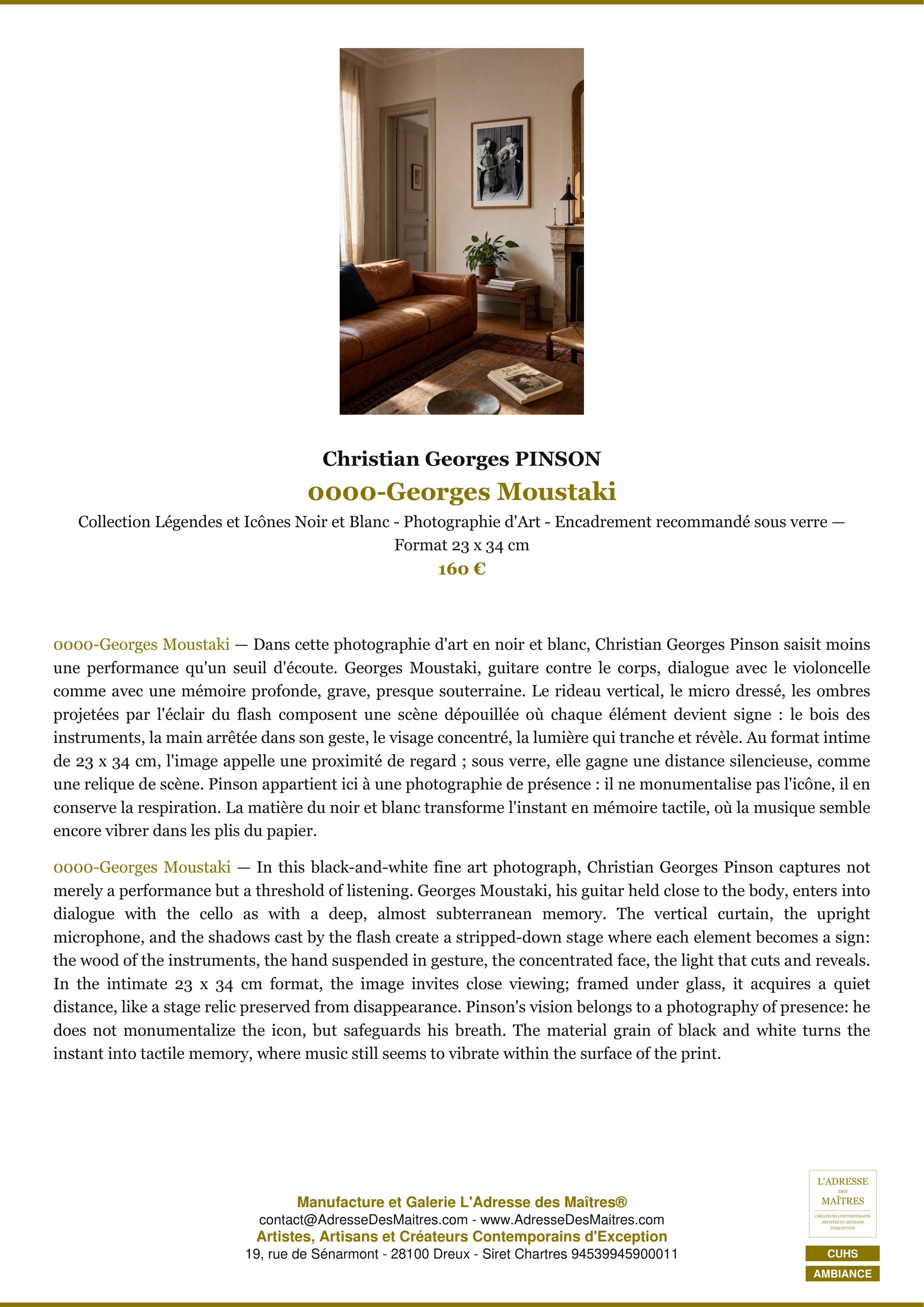 Fiche Premium Ambiance — 0000-Georges Moustaki — Christian Georges PINSON — L'Adresse des Maîtres®