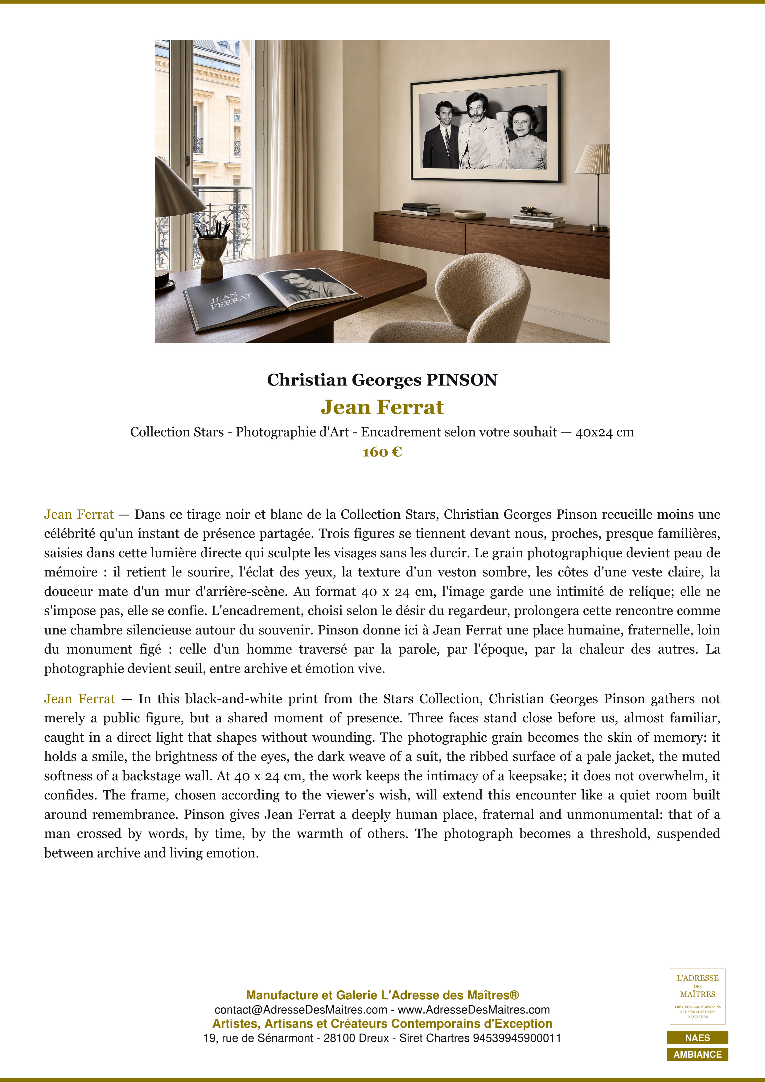 Fiche Premium Ambiance — Jean Ferrat — Christian Georges PINSON — L'Adresse des Maîtres®