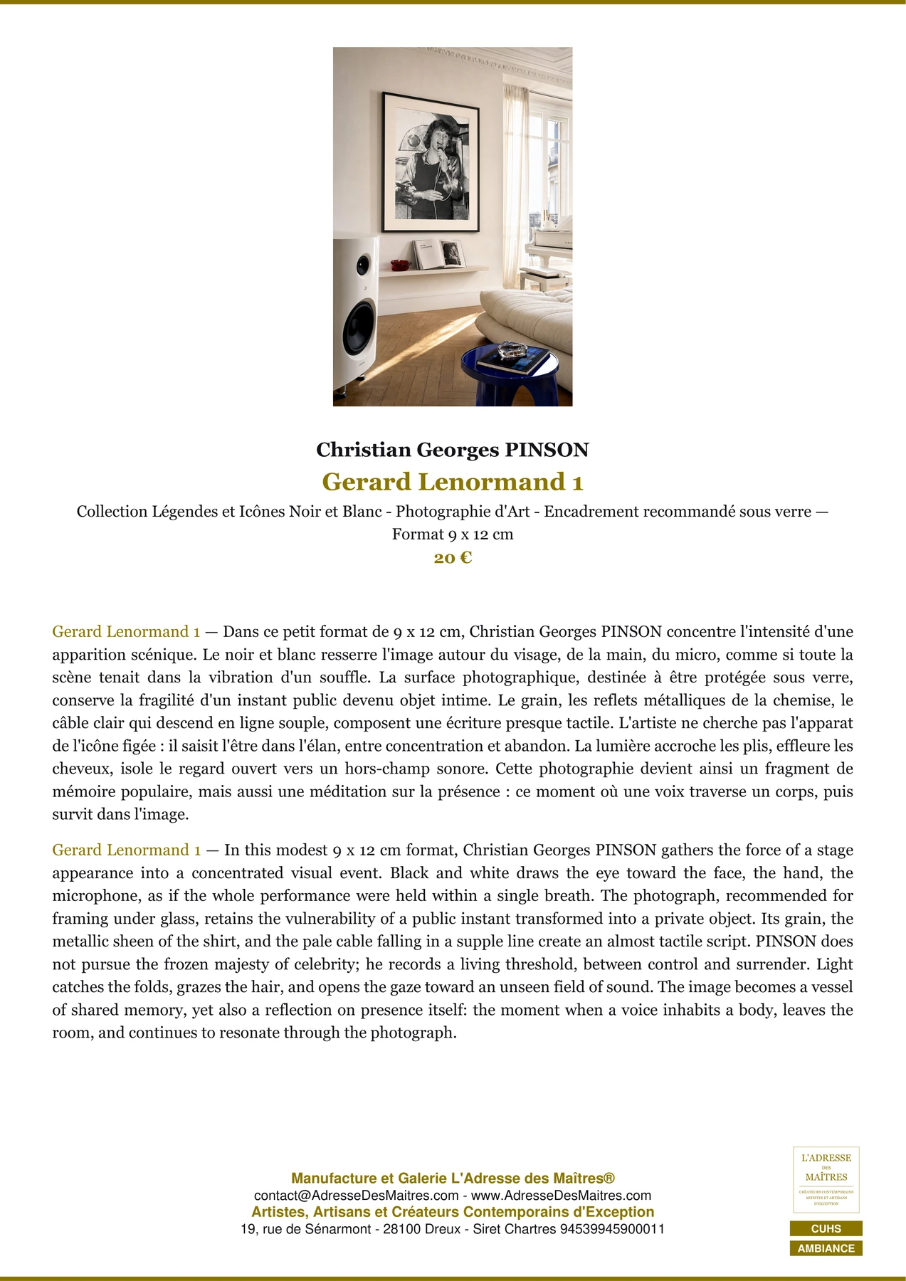 Fiche Premium Ambiance - Gerard Lenormand 1 - Christian Georges PINSON - L'Adresse des Maîtres®