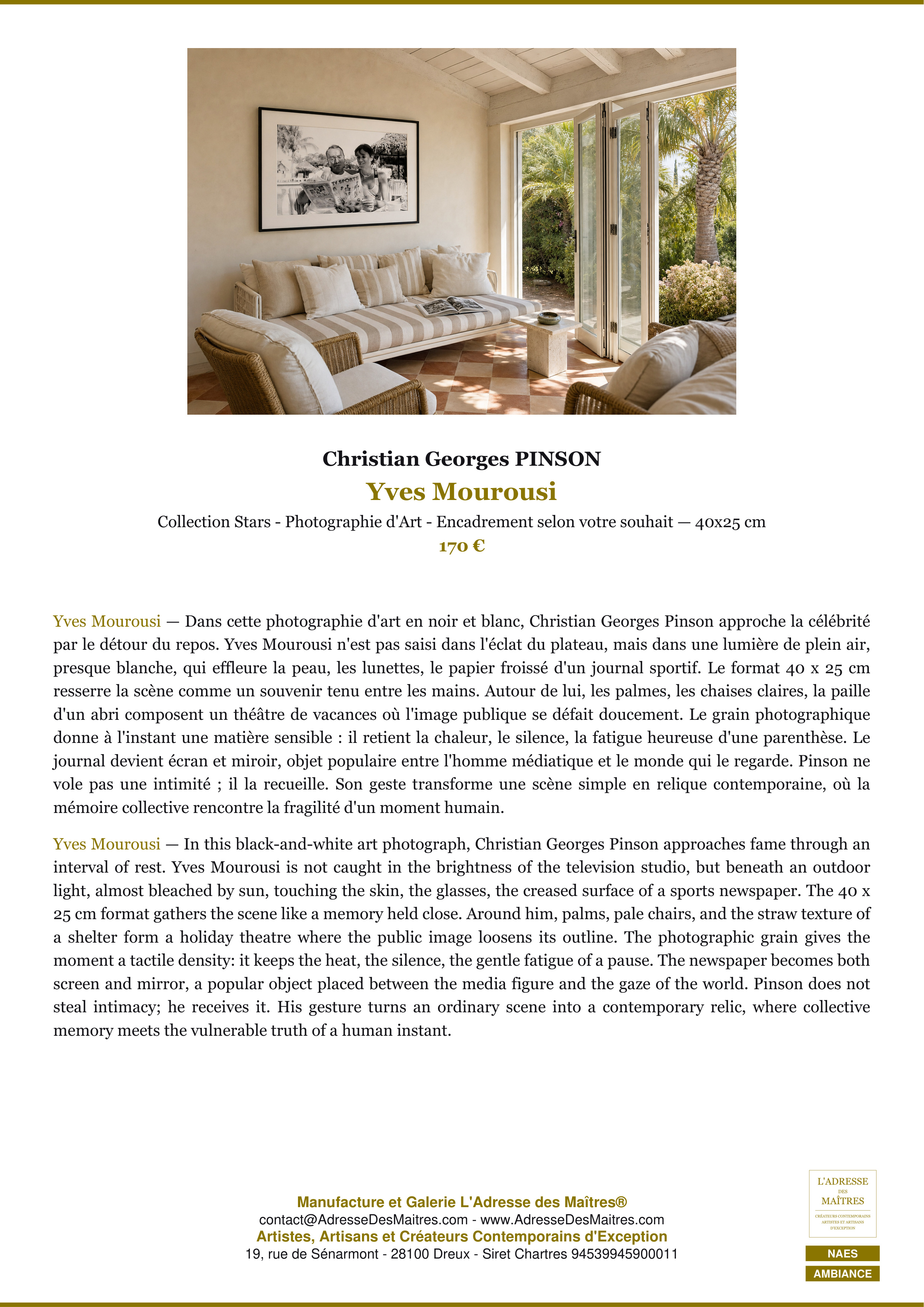 Fiche Premium Ambiance — Yves Mourousi — Christian Georges PINSON — L'Adresse des Maîtres®