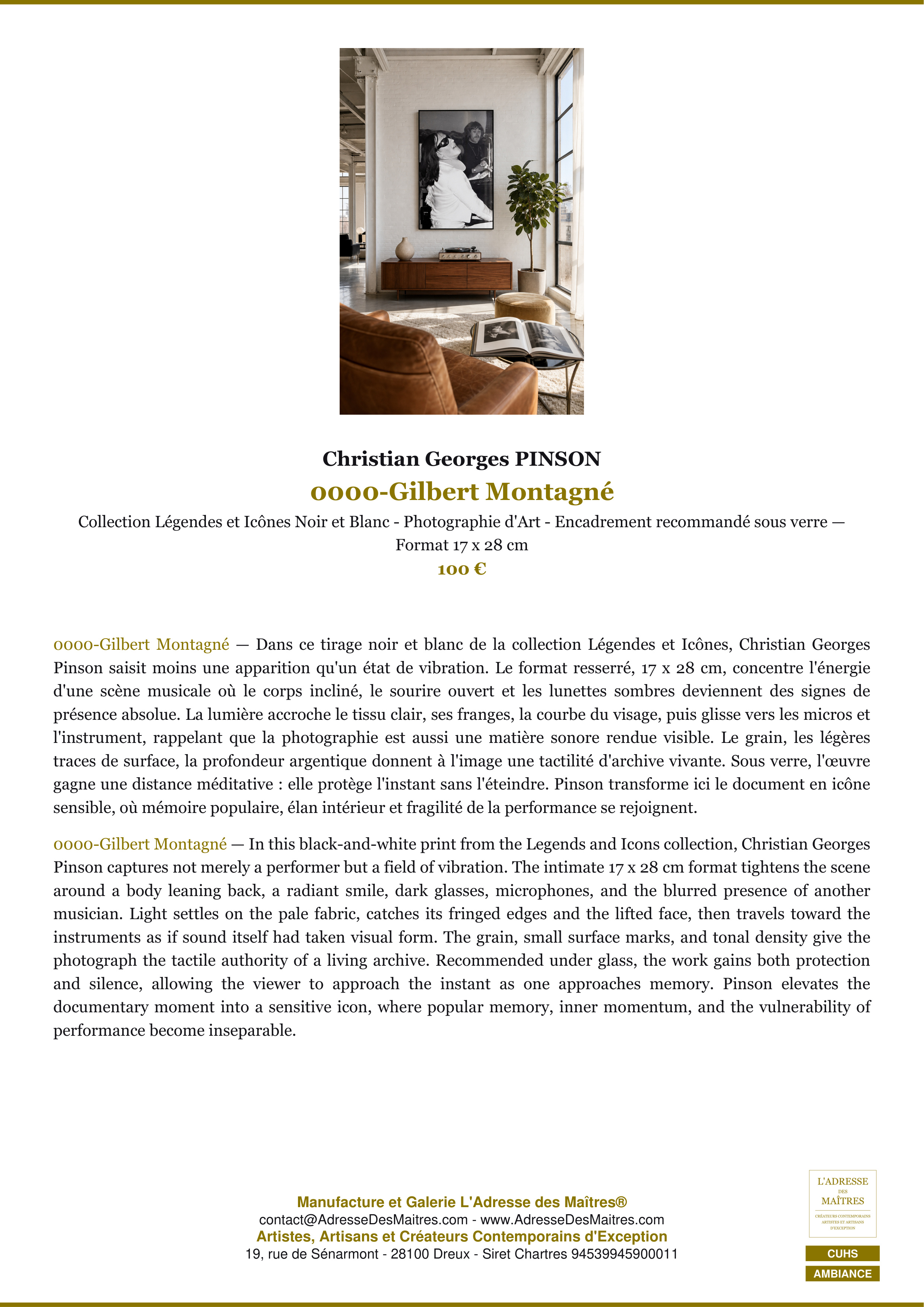 Fiche Premium Ambiance — 0000-Gilbert Montagné — Christian Georges PINSON — L'Adresse des Maîtres®