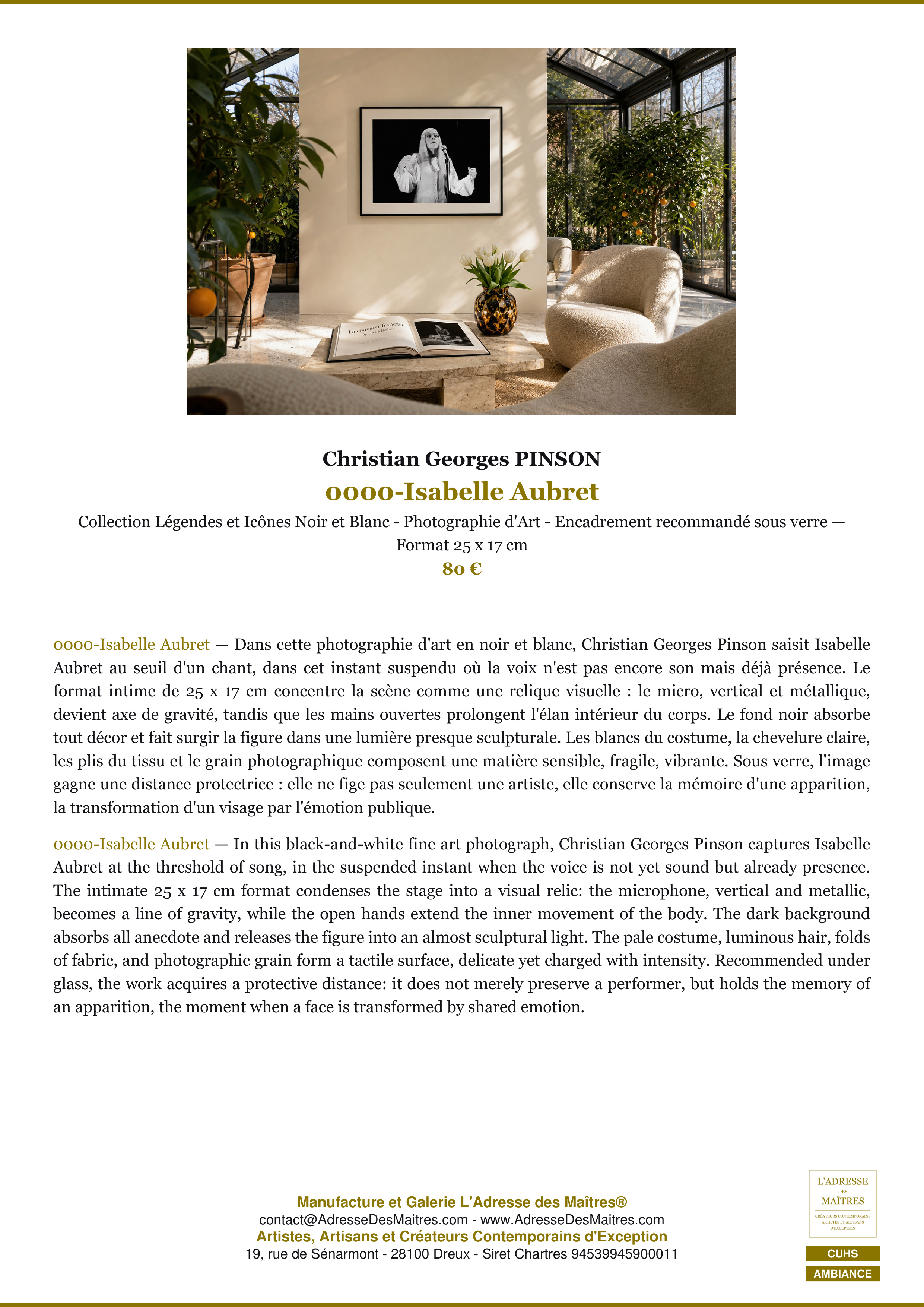Fiche Premium Ambiance — 0000-Isabelle Aubret — Christian Georges PINSON — L'Adresse des Maîtres®