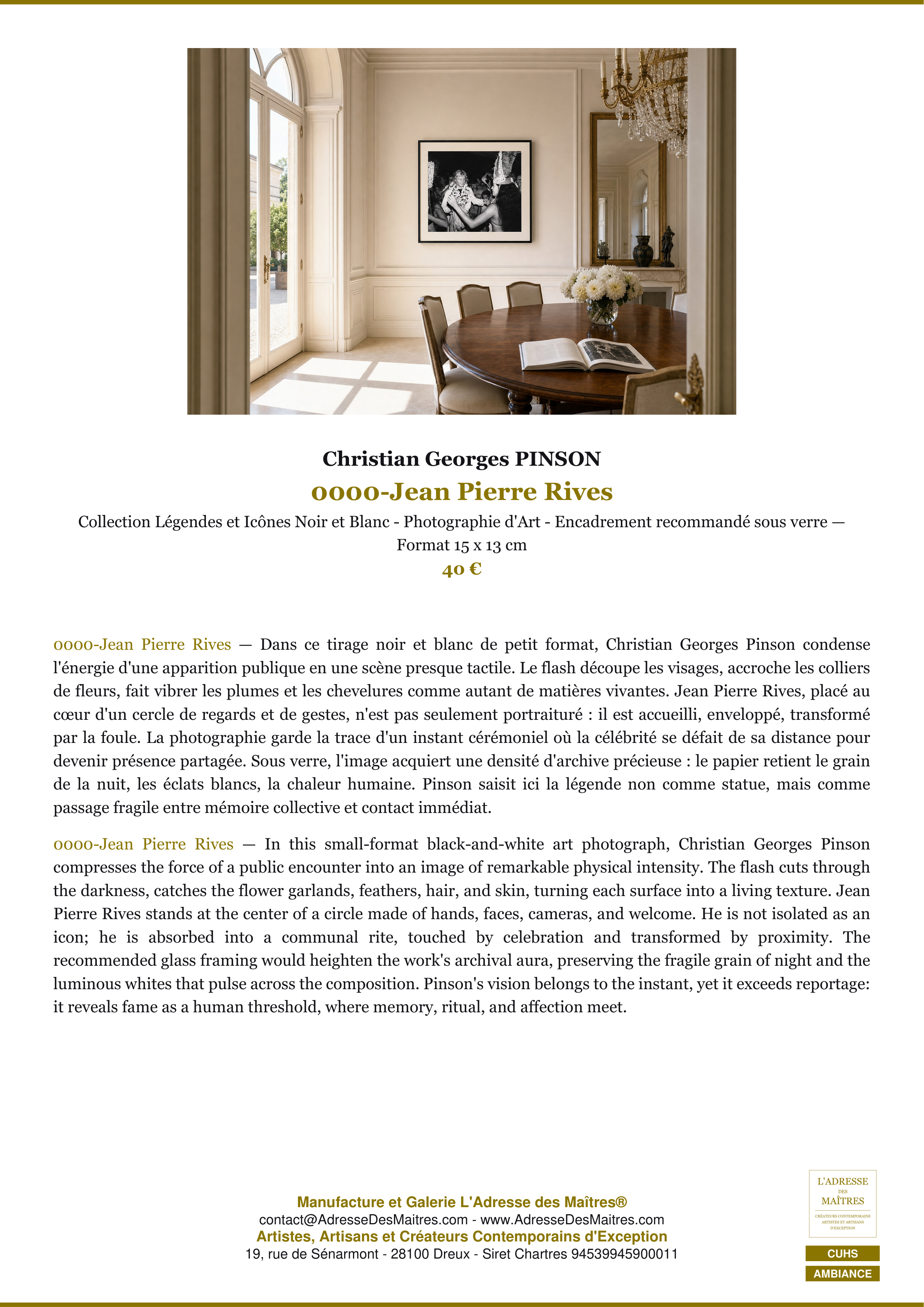Fiche Premium Ambiance — 0000-Jean Pierre Rives — Christian Georges PINSON — L'Adresse des Maîtres®