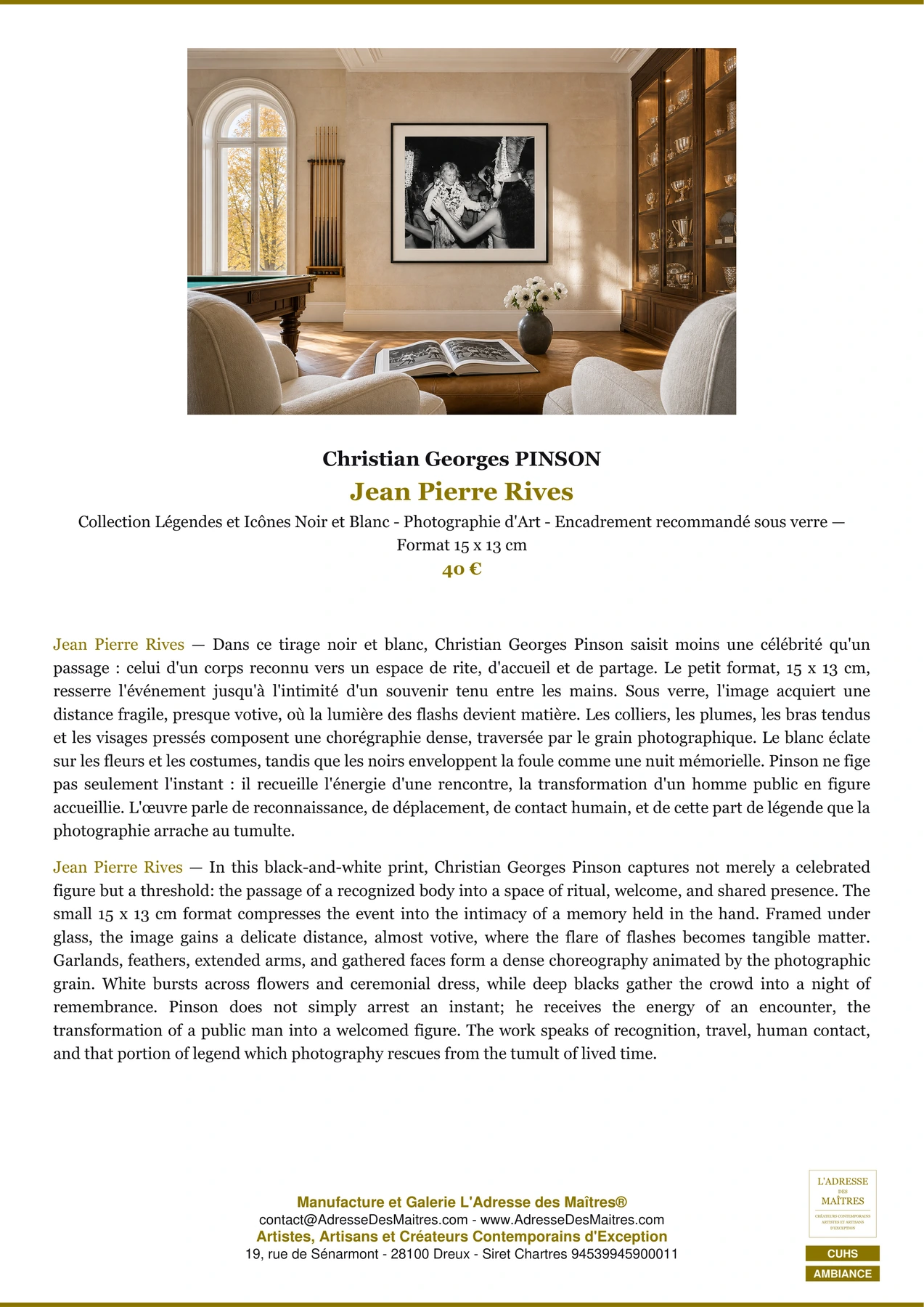 Fiche Premium Ambiance - Jean Pierre Rives - Christian Georges PINSON - L'Adresse des Maîtres®