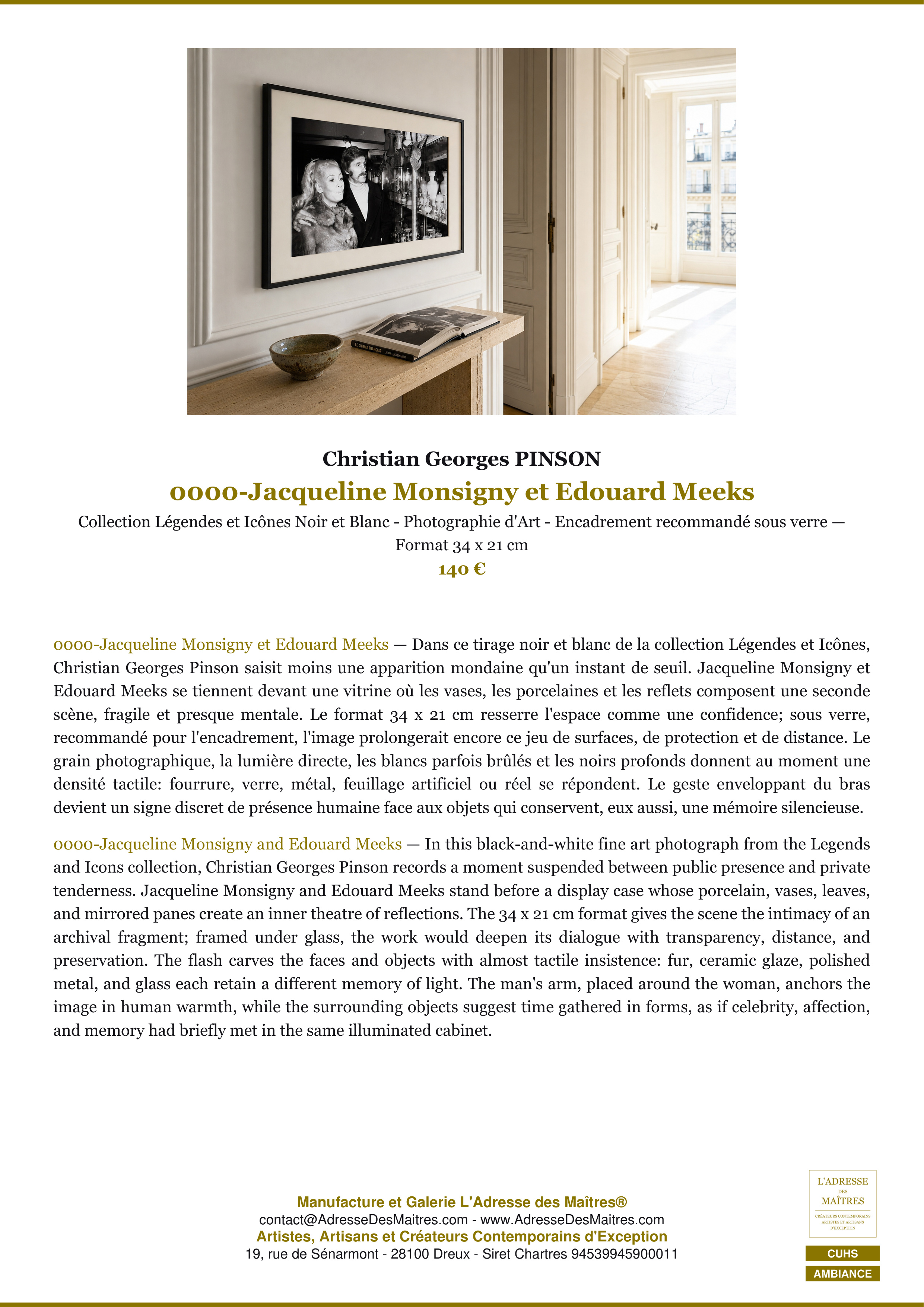 Fiche Premium Ambiance — 0000-Jacqueline Monsigny et Edouard Meeks — Christian Georges PINSON — L'Adresse des Maîtres®