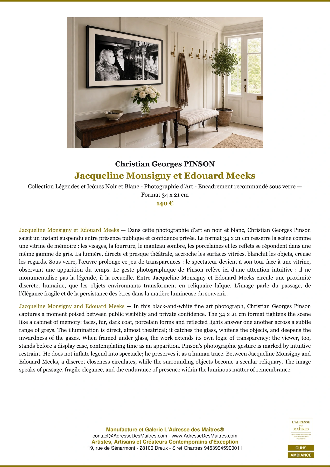 Fiche Premium Ambiance - Jacqueline Monsigny et Edouard Meeks - Christian Georges PINSON - L'Adresse des Maîtres®