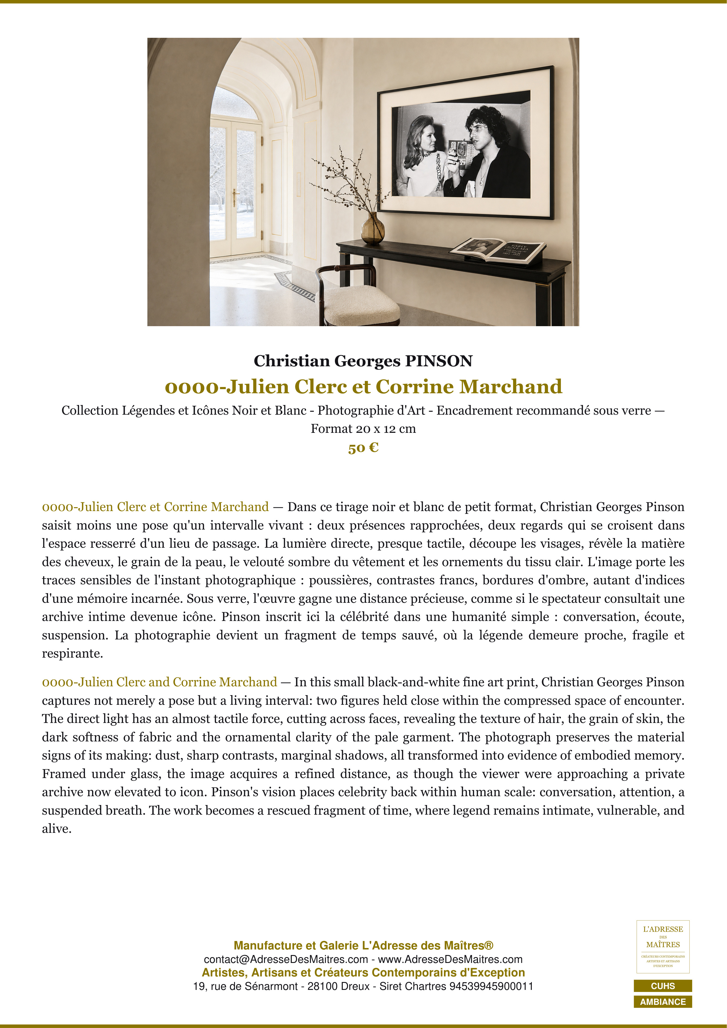Fiche Premium Ambiance — 0000-Julien Clerc et Corrine Marchand — Christian Georges PINSON — L'Adresse des Maîtres®
