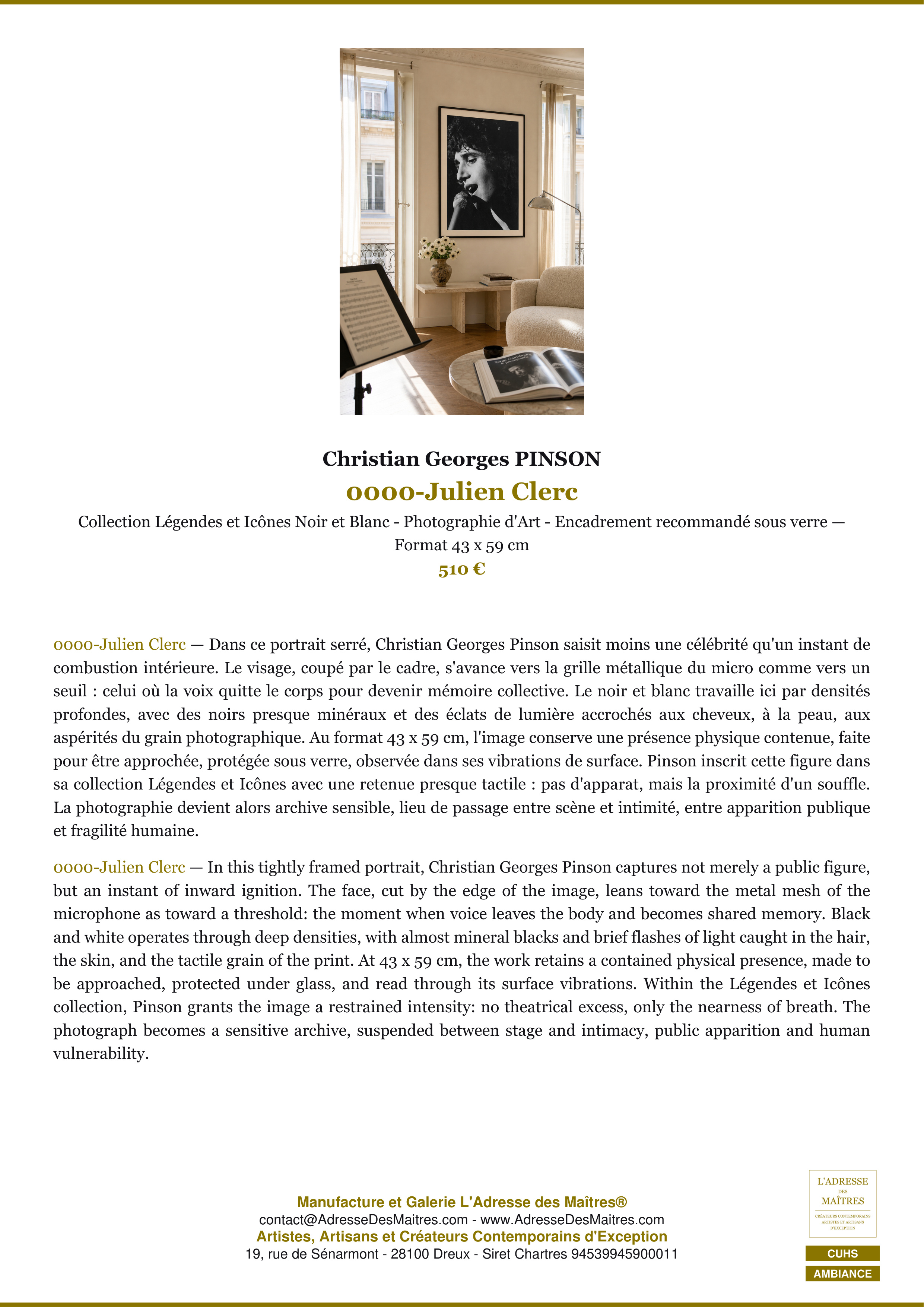 Fiche Premium Ambiance — 0000-Julien Clerc — Christian Georges PINSON — L'Adresse des Maîtres®