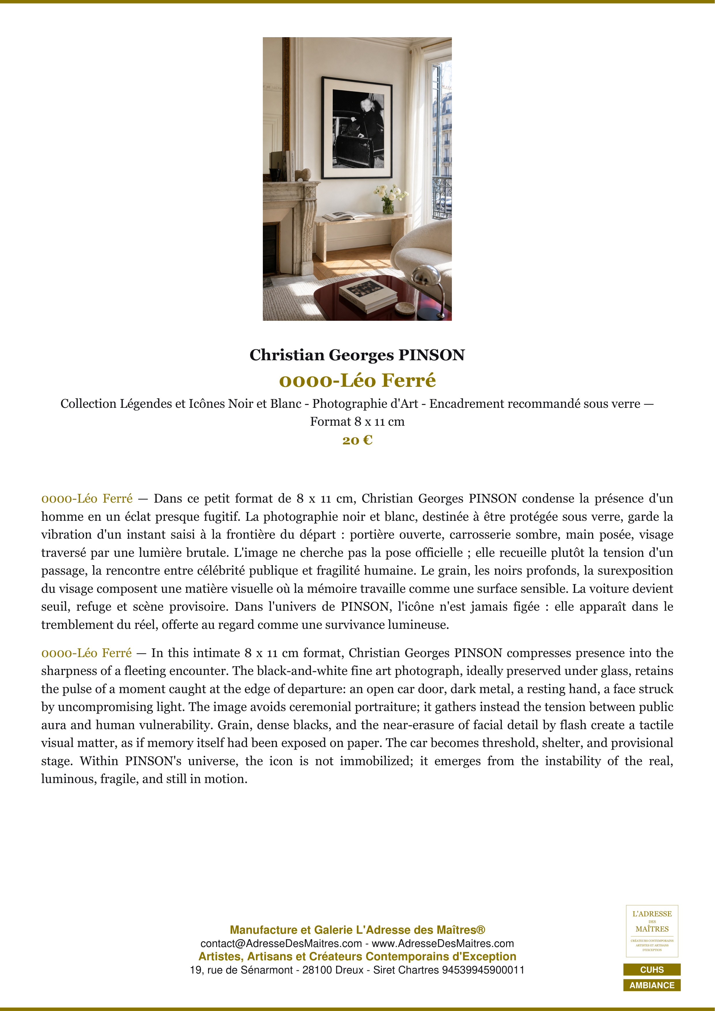 Fiche Premium Ambiance — 0000-Léo Ferré — Christian Georges PINSON — L'Adresse des Maîtres®