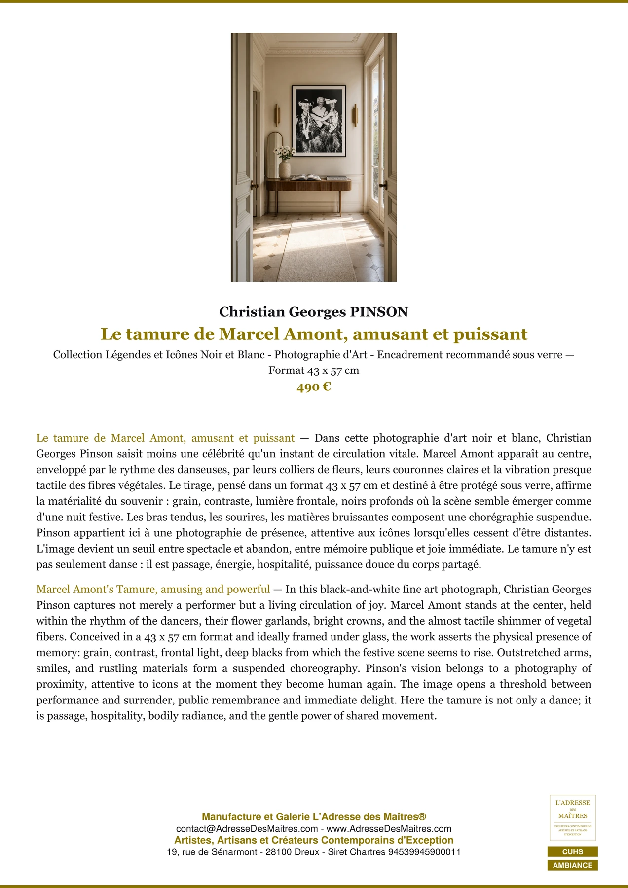 Fiche Premium Ambiance - Le tamure de Marcel Amont, amusant et puissant - Christian Georges PINSON - L'Adresse des Maîtres®