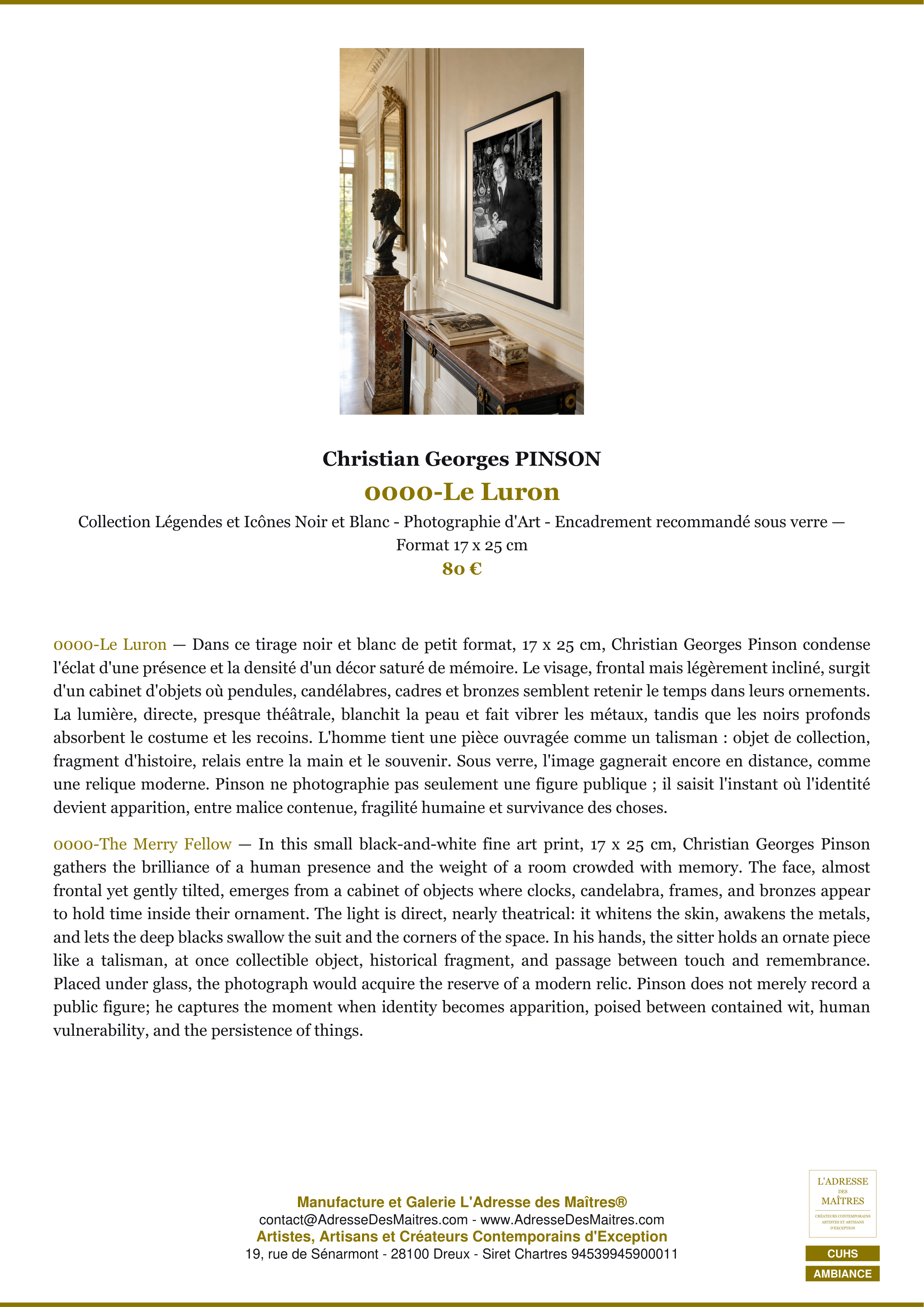 Fiche Premium Ambiance — 0000-Le Luron — Christian Georges PINSON — L'Adresse des Maîtres®