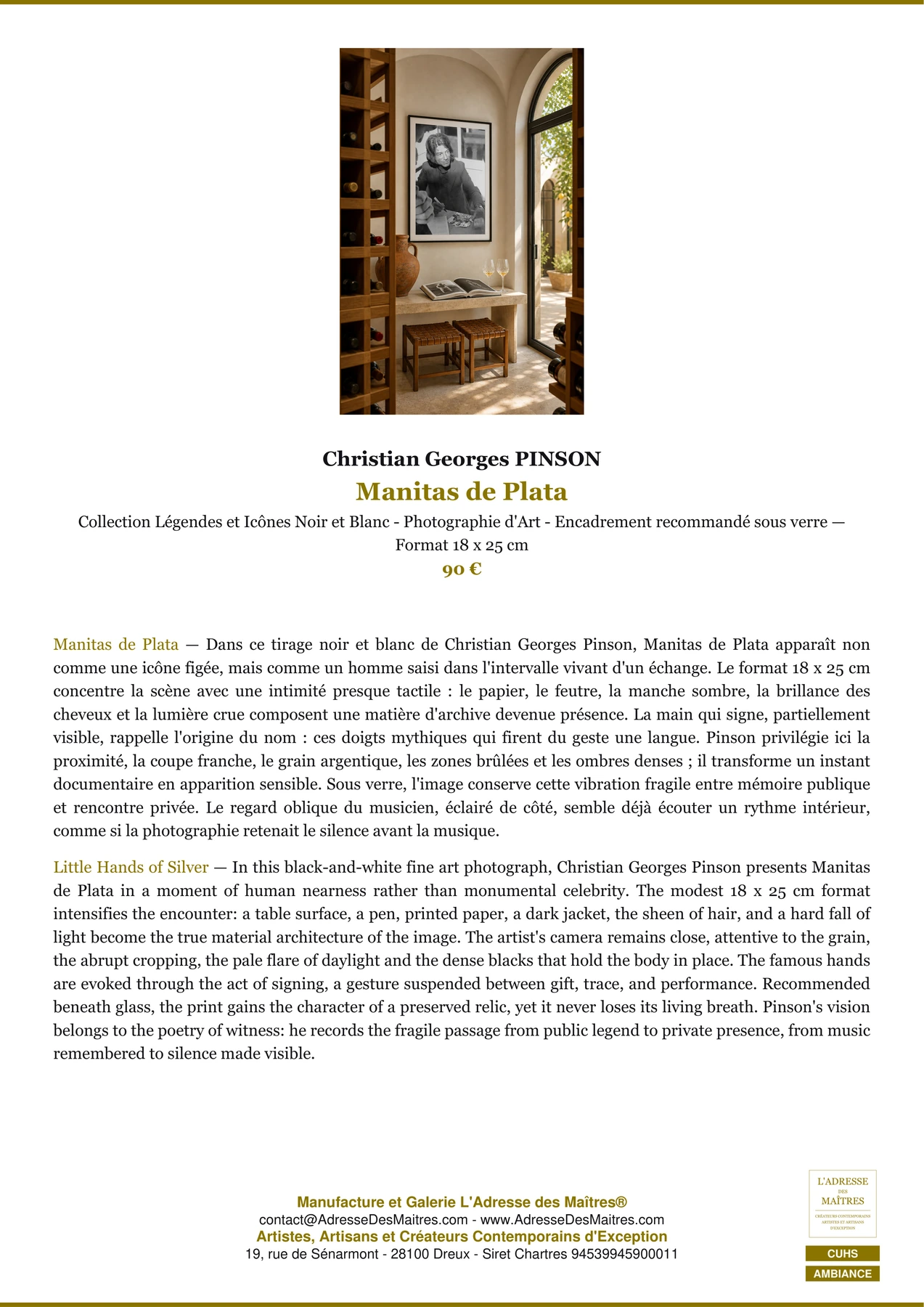 Fiche Premium Ambiance - Manitas de Plata - Christian Georges PINSON - L'Adresse des Maîtres®