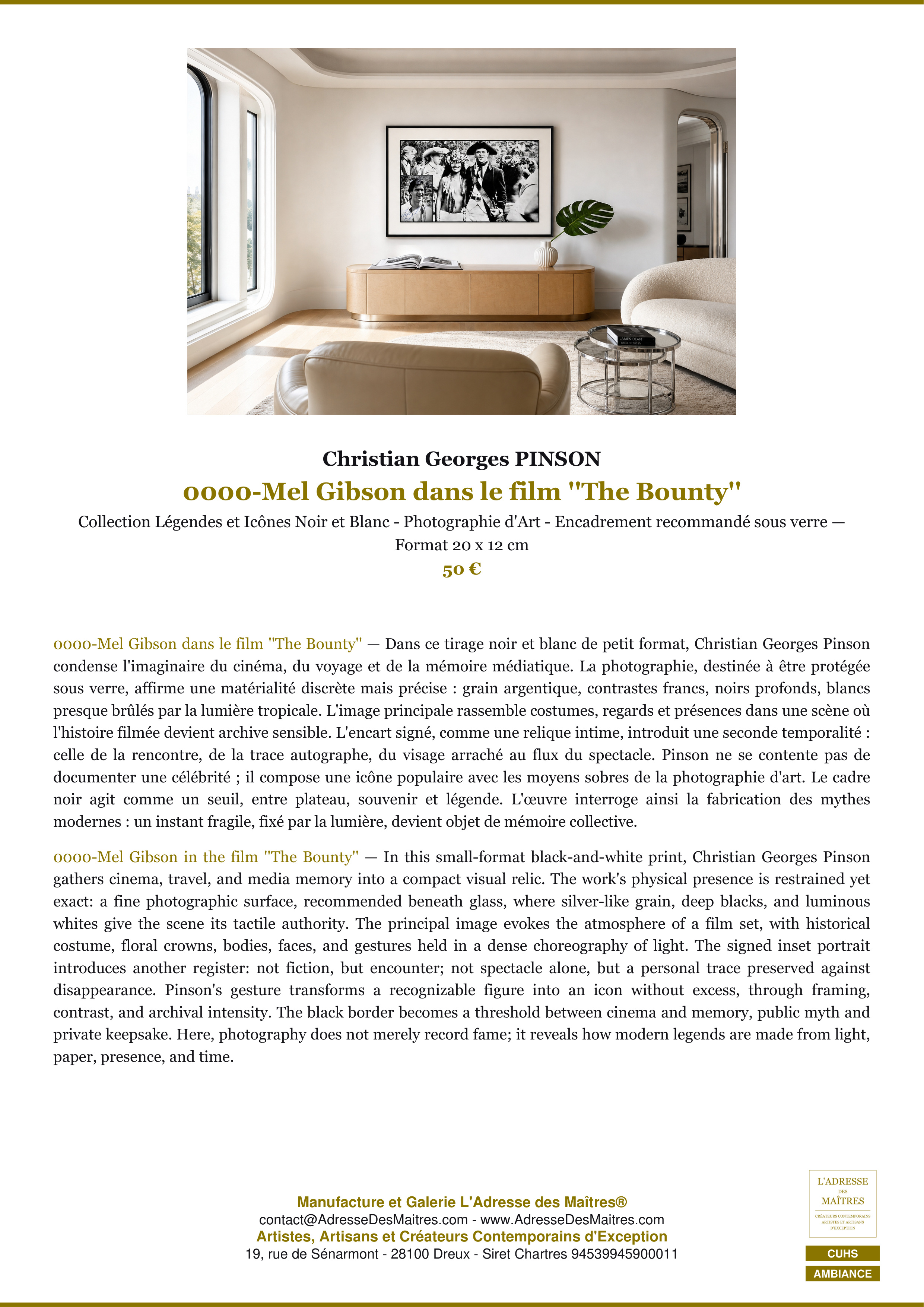 Fiche Premium Ambiance — 0000-Mel Gibson dans le film ''The Bounty'' — Christian Georges PINSON — L'Adresse des Maîtres®