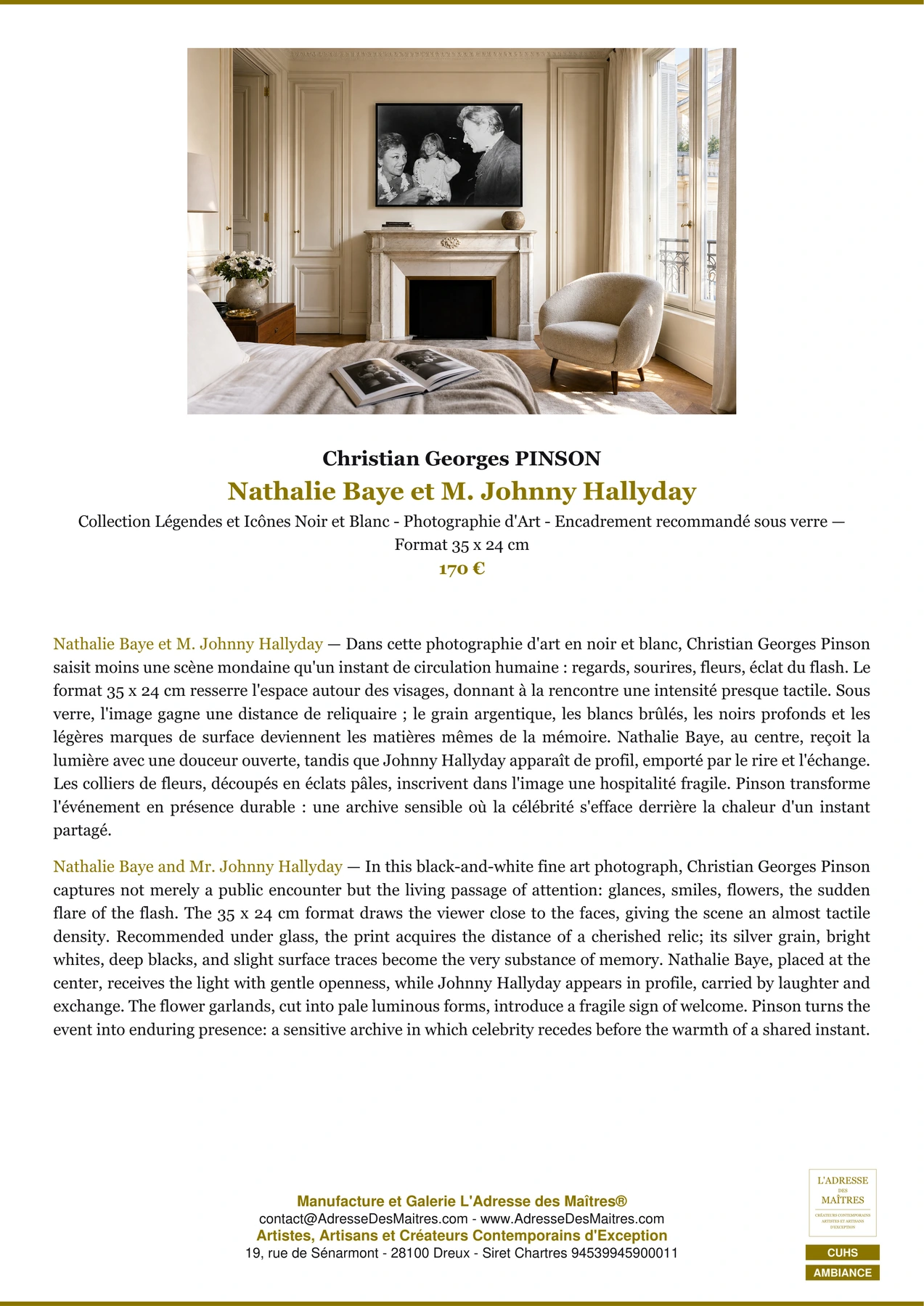 Fiche Premium Ambiance - Nathalie Baye et M. Johnny Hallyday - Christian Georges PINSON - L'Adresse des Maîtres®