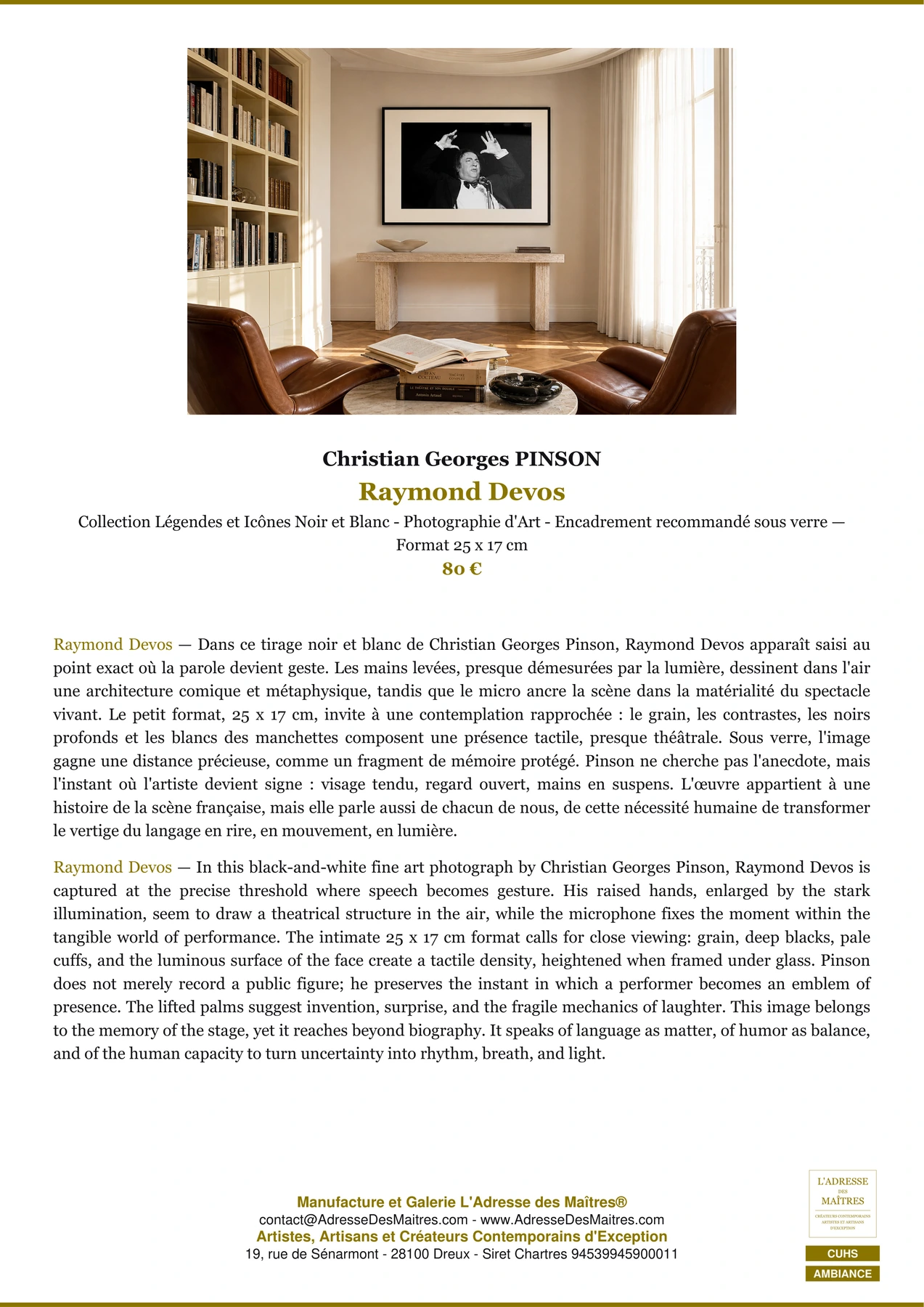 Fiche Premium Ambiance - Raymond Devos - Christian Georges PINSON - L'Adresse des Maîtres®