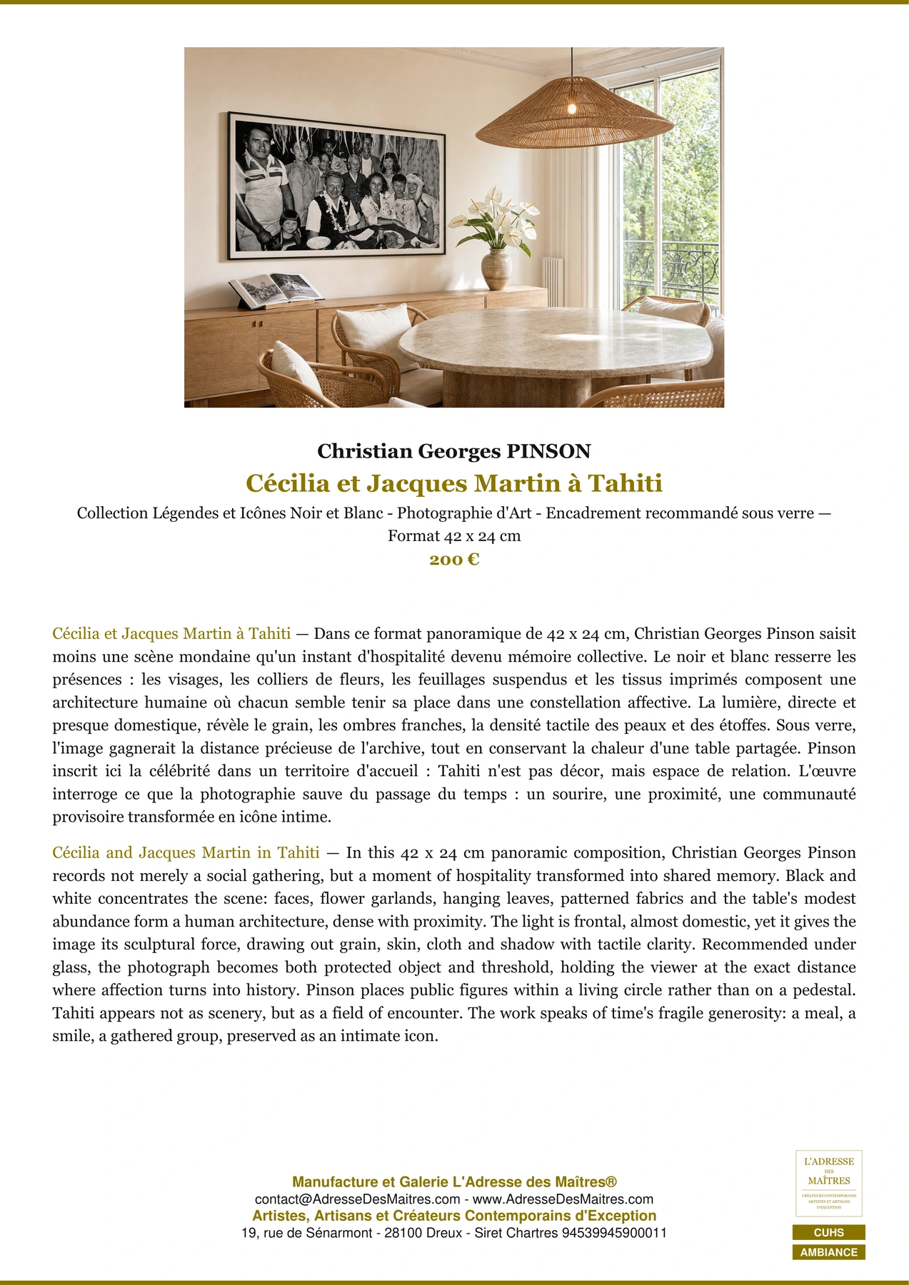Fiche Premium Ambiance - Cécilia et Jacques Martin à Tahiti - Christian Georges PINSON - L'Adresse des Maîtres®