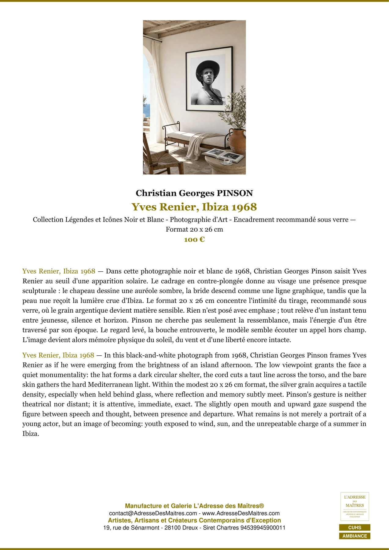 Fiche Premium Ambiance - Yves Renier, Ibiza 1968 - Christian Georges PINSON - L'Adresse des Maîtres®