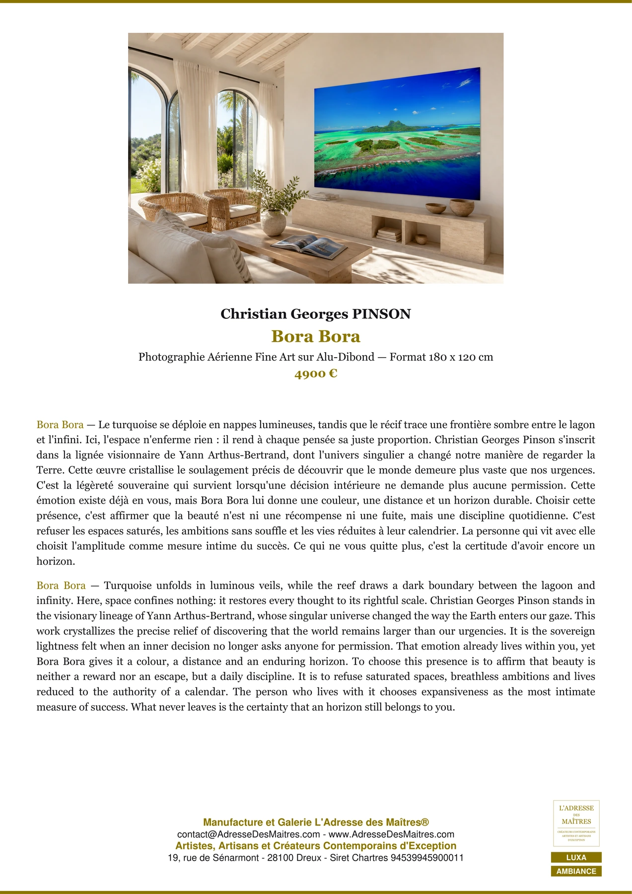 Fiche Premium Ambiance — Bora Bora — Christian Georges PINSON — L'Adresse des Maîtres®
