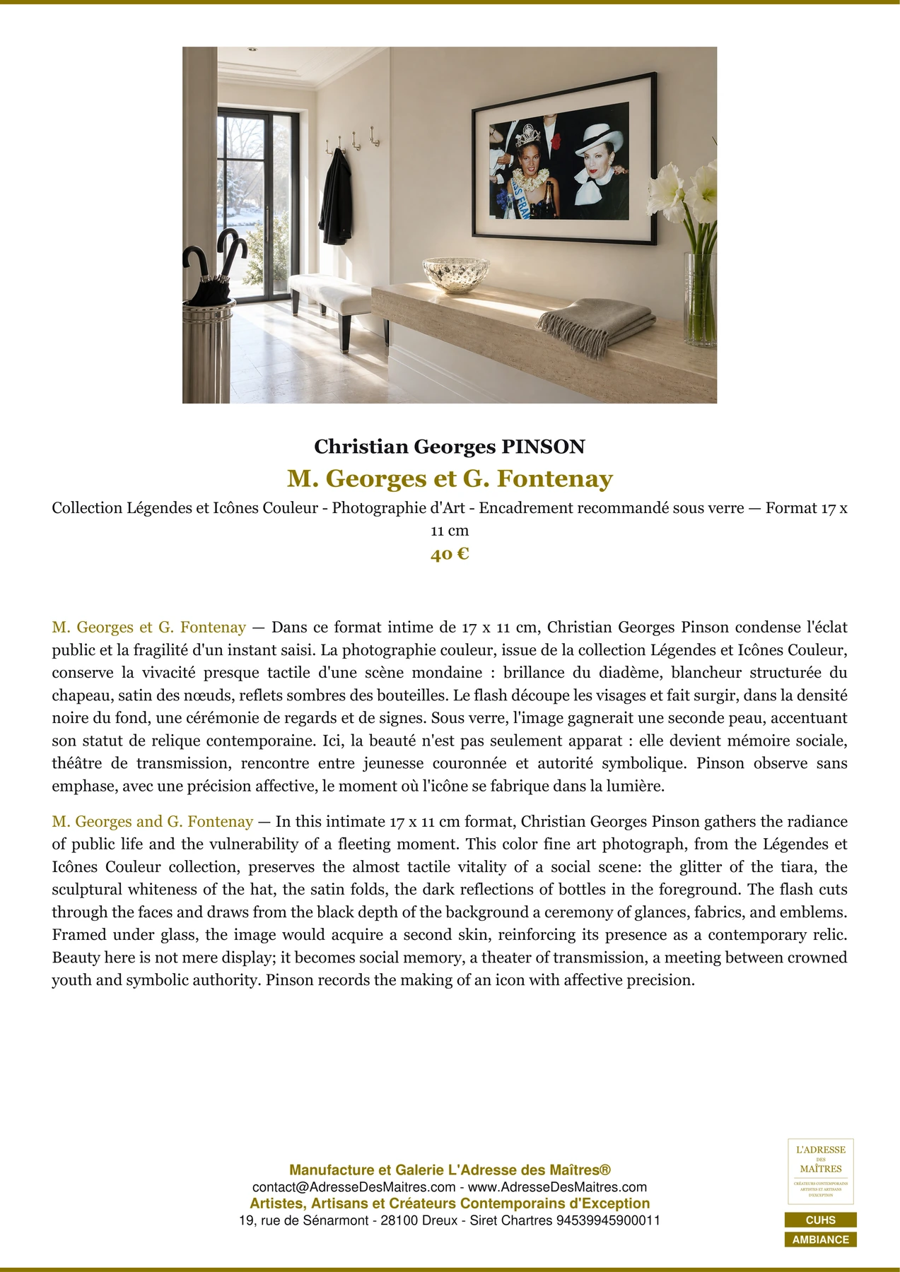 Fiche Premium Ambiance - M. Georges et G. Fontenay - Christian Georges PINSON - L'Adresse des Maîtres®