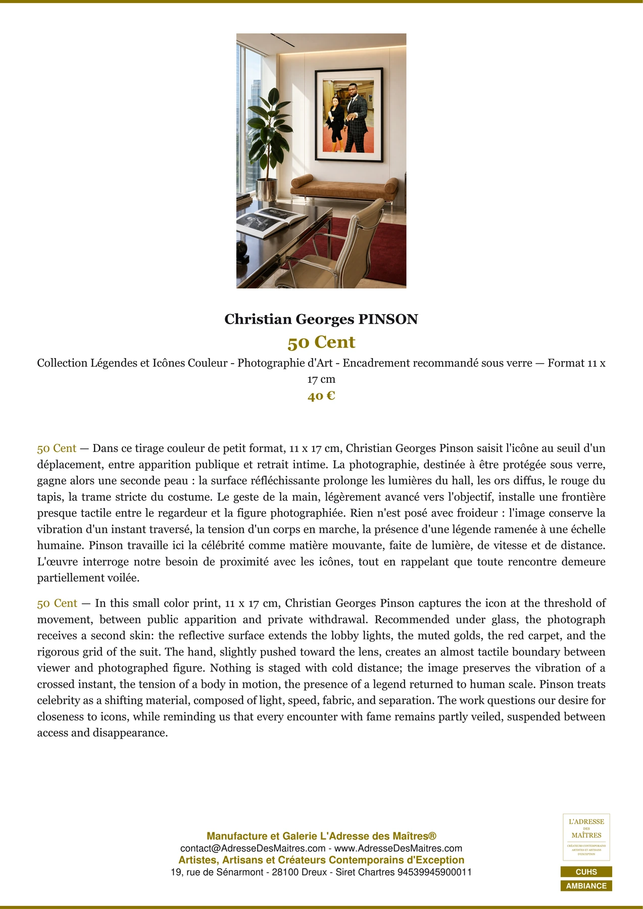 Fiche Premium Ambiance - 50 Cent - Christian Georges PINSON - L'Adresse des Maîtres®