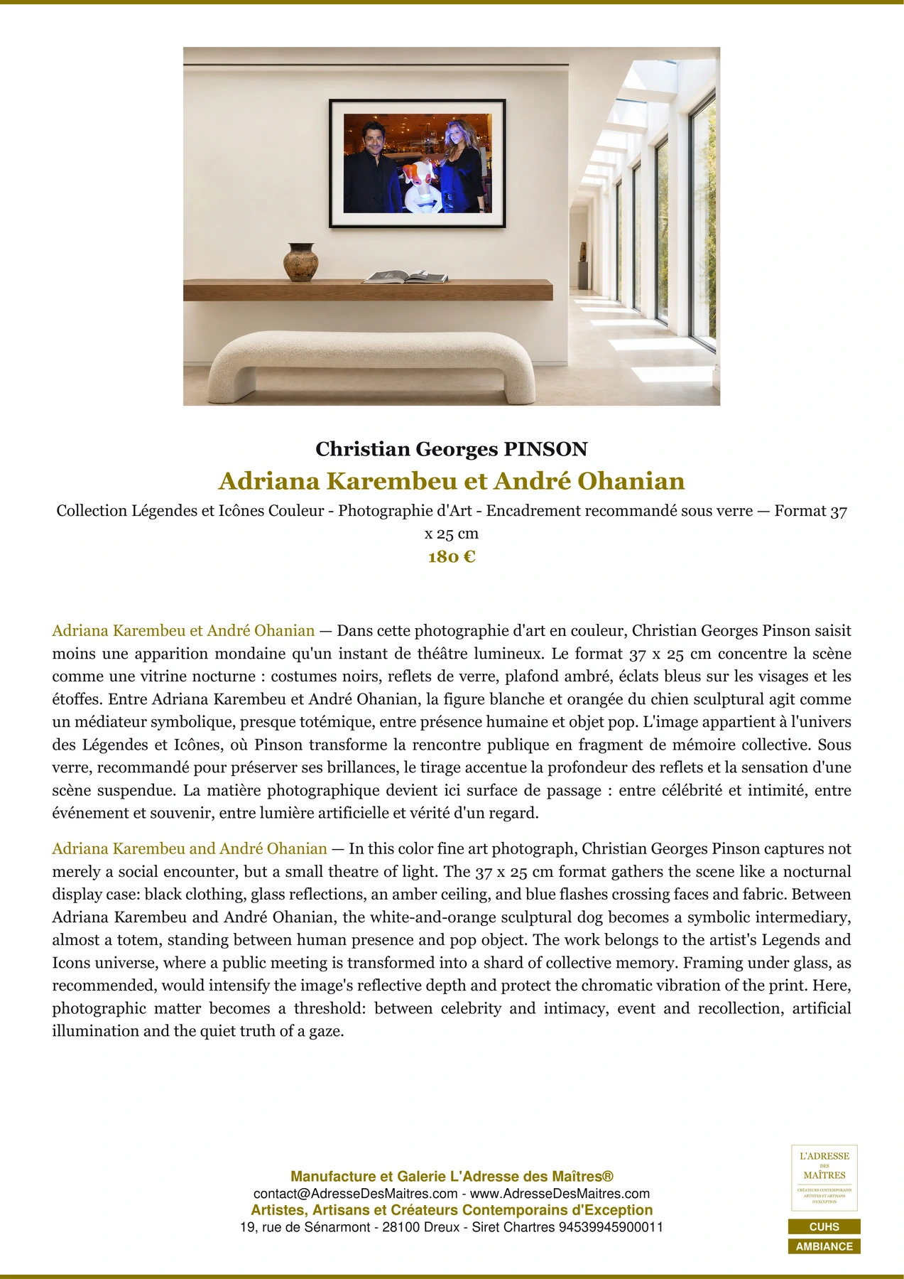 Fiche Premium Ambiance - Adriana Karembeu et André Ohanian - Christian Georges PINSON - L'Adresse des Maîtres®