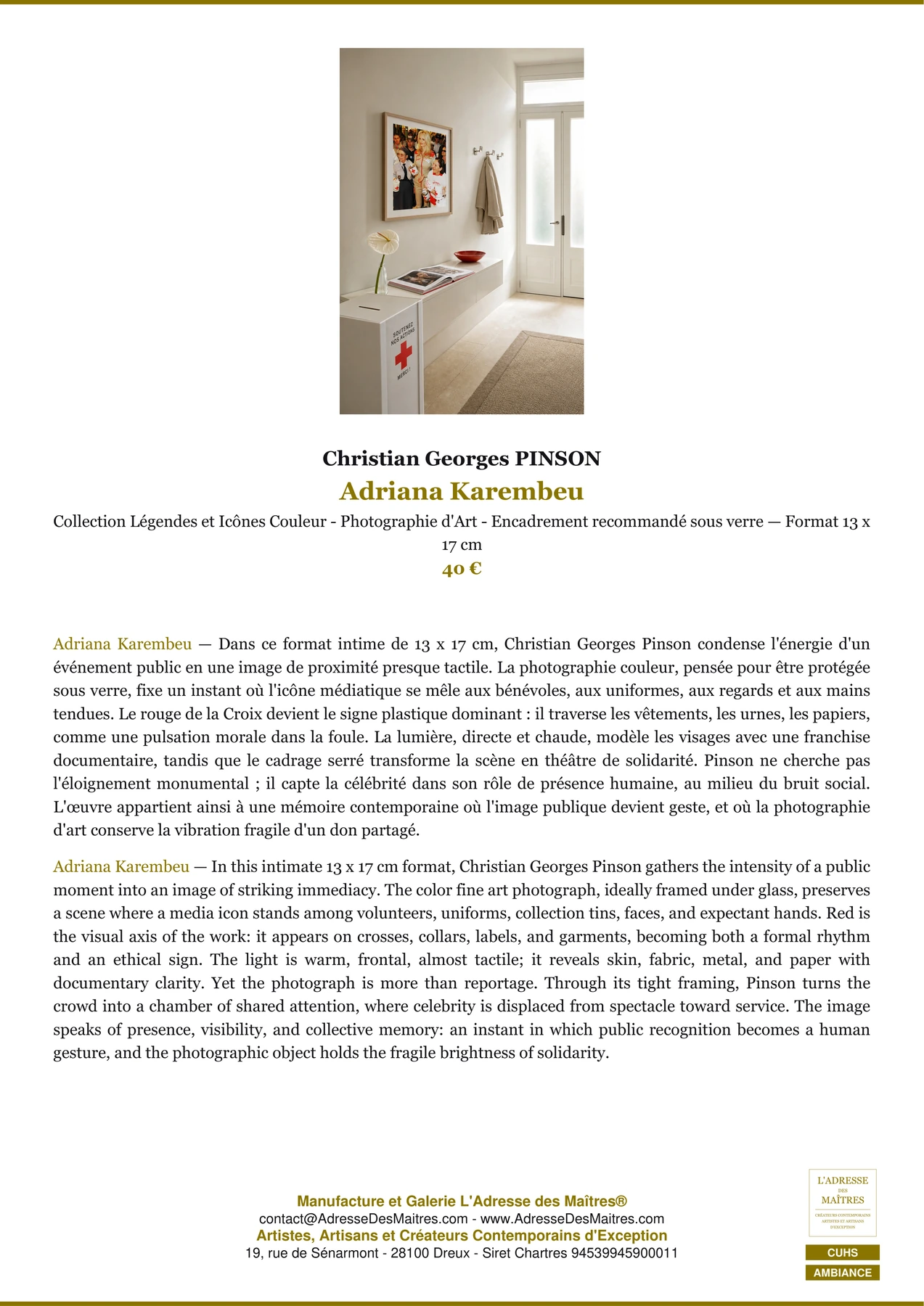 Fiche Premium Ambiance - Adriana Karembeu - Christian Georges PINSON - L'Adresse des Maîtres®