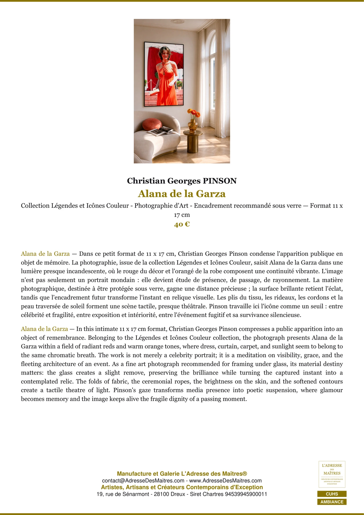 Fiche Premium Ambiance - Alana de la Garza - Christian Georges PINSON - L'Adresse des Maîtres®