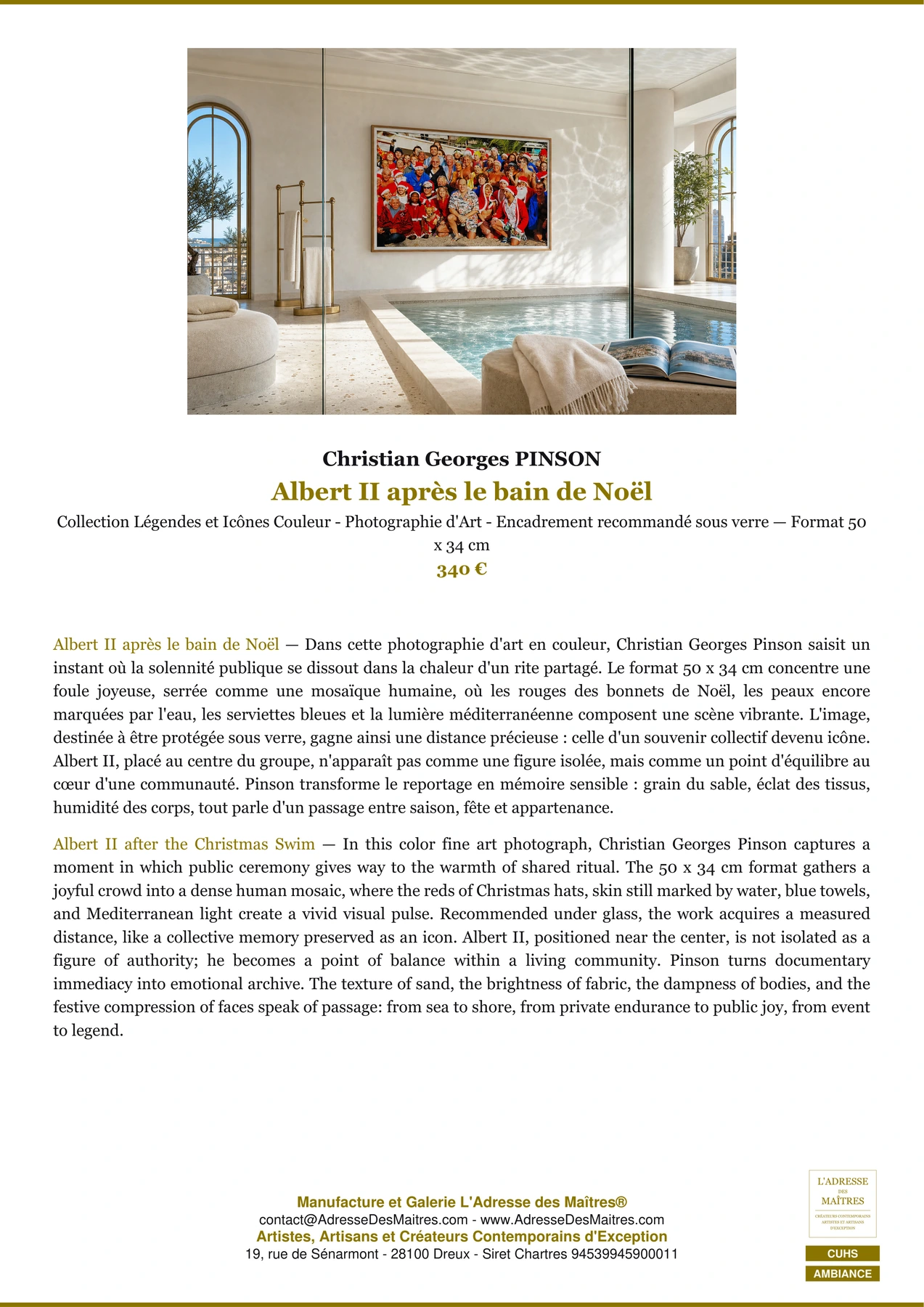 Fiche Premium Ambiance - Albert II après le bain de Noël - Christian Georges PINSON - L'Adresse des Maîtres®
