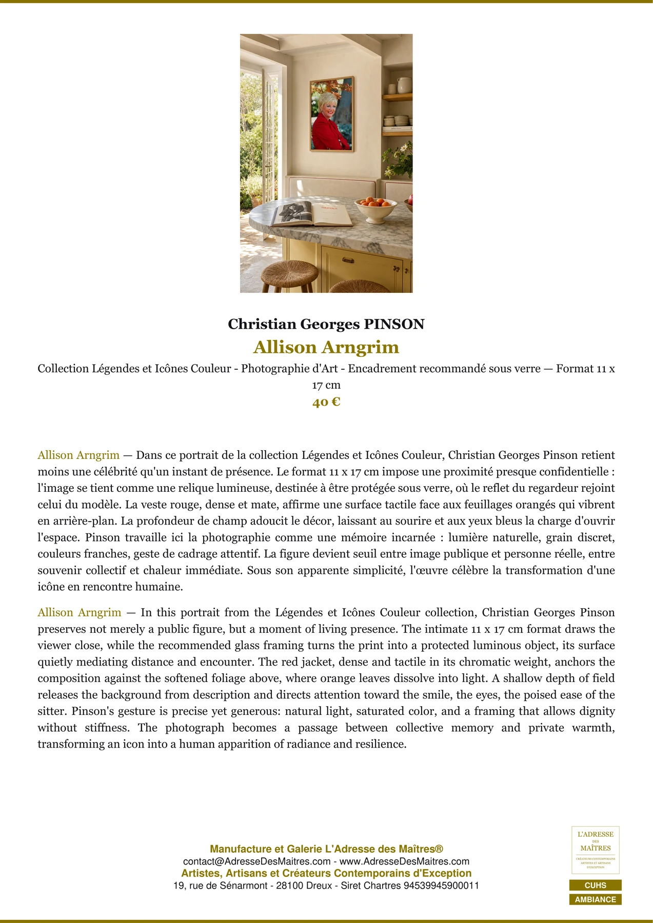 Fiche Premium Ambiance - Allison Arngrim - Christian Georges PINSON - L'Adresse des Maîtres®