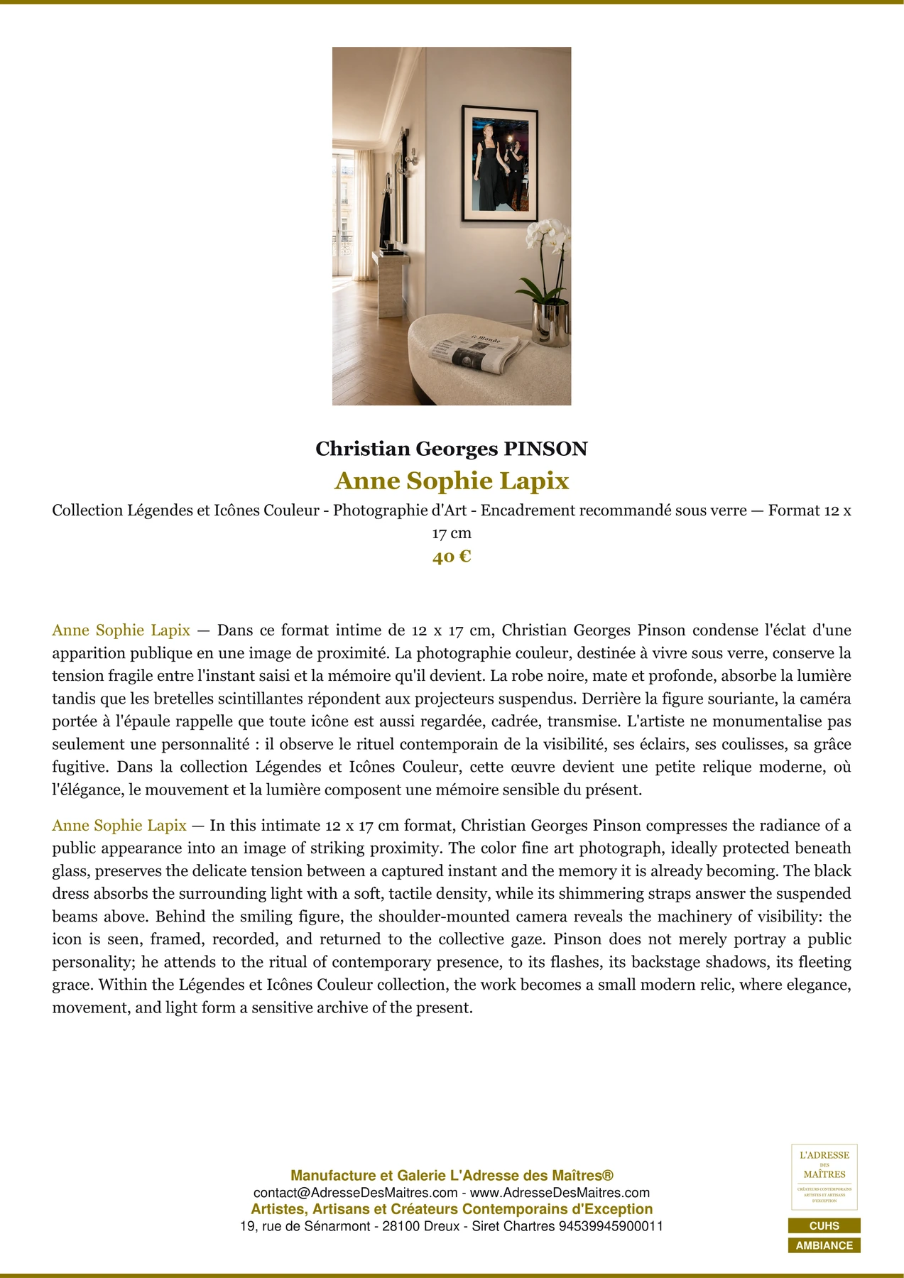Fiche Premium Ambiance - Anne Sophie Lapix - Christian Georges PINSON - L'Adresse des Maîtres®