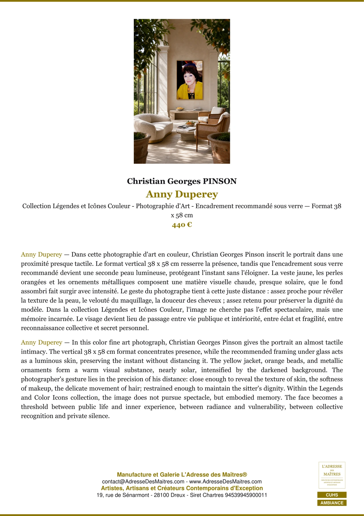 Fiche Premium Ambiance - Anny Duperey - Christian Georges PINSON - L'Adresse des Maîtres®