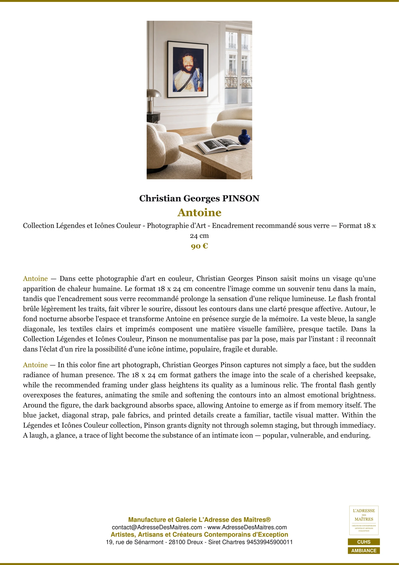 Fiche Premium Ambiance - Antoine - Christian Georges PINSON - L'Adresse des Maîtres®