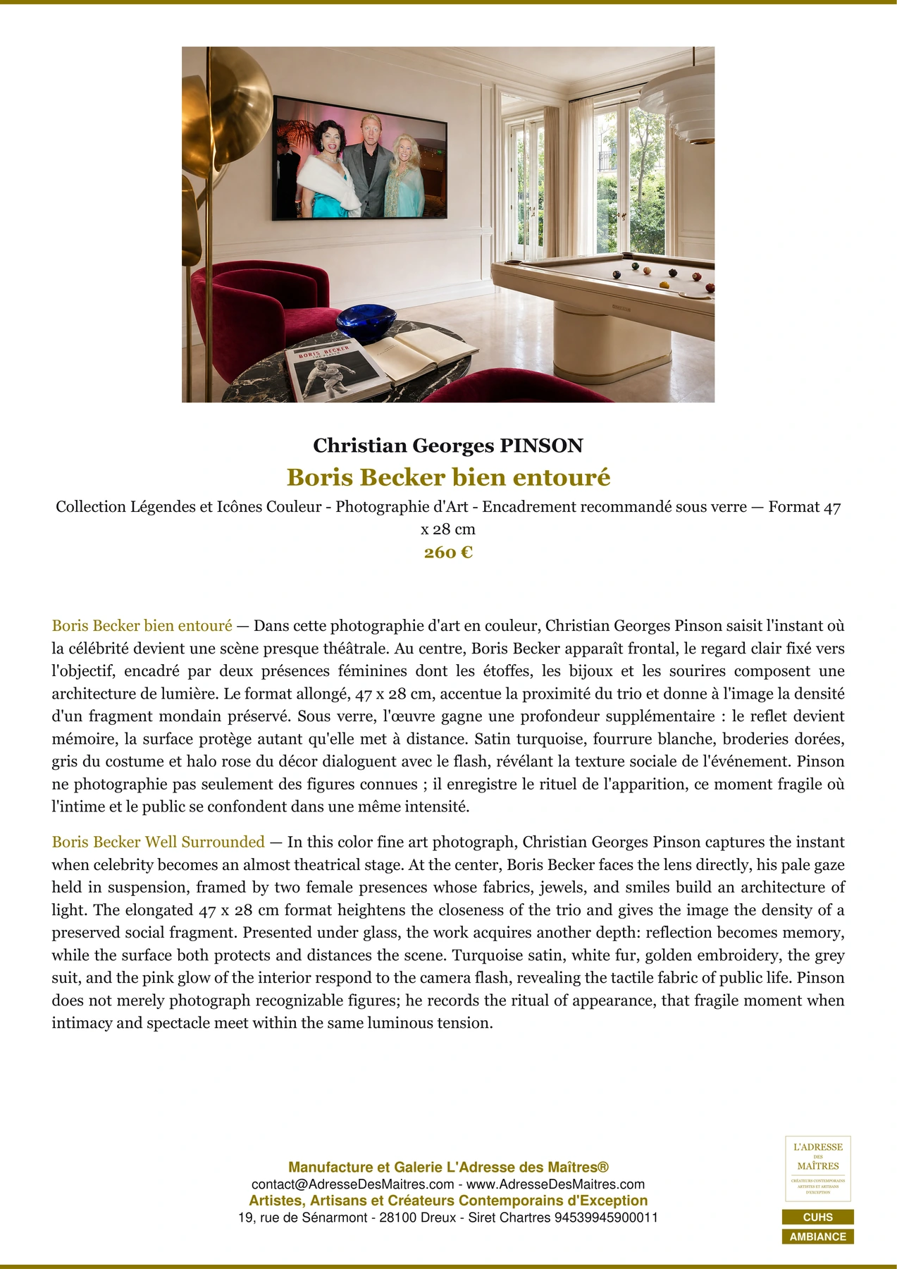 Fiche Premium Ambiance - Boris Becker bien entouré - Christian Georges PINSON - L'Adresse des Maîtres®