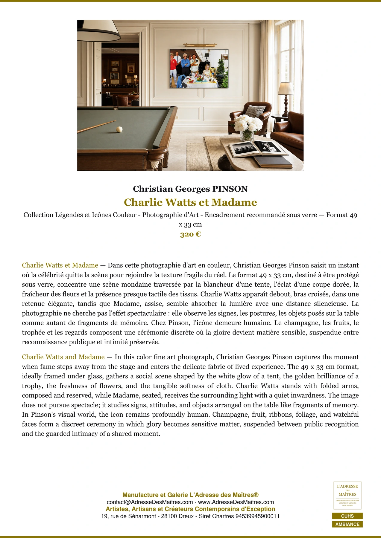 Fiche Premium Ambiance - Charlie Watts et Madame - Christian Georges PINSON - L'Adresse des Maîtres®