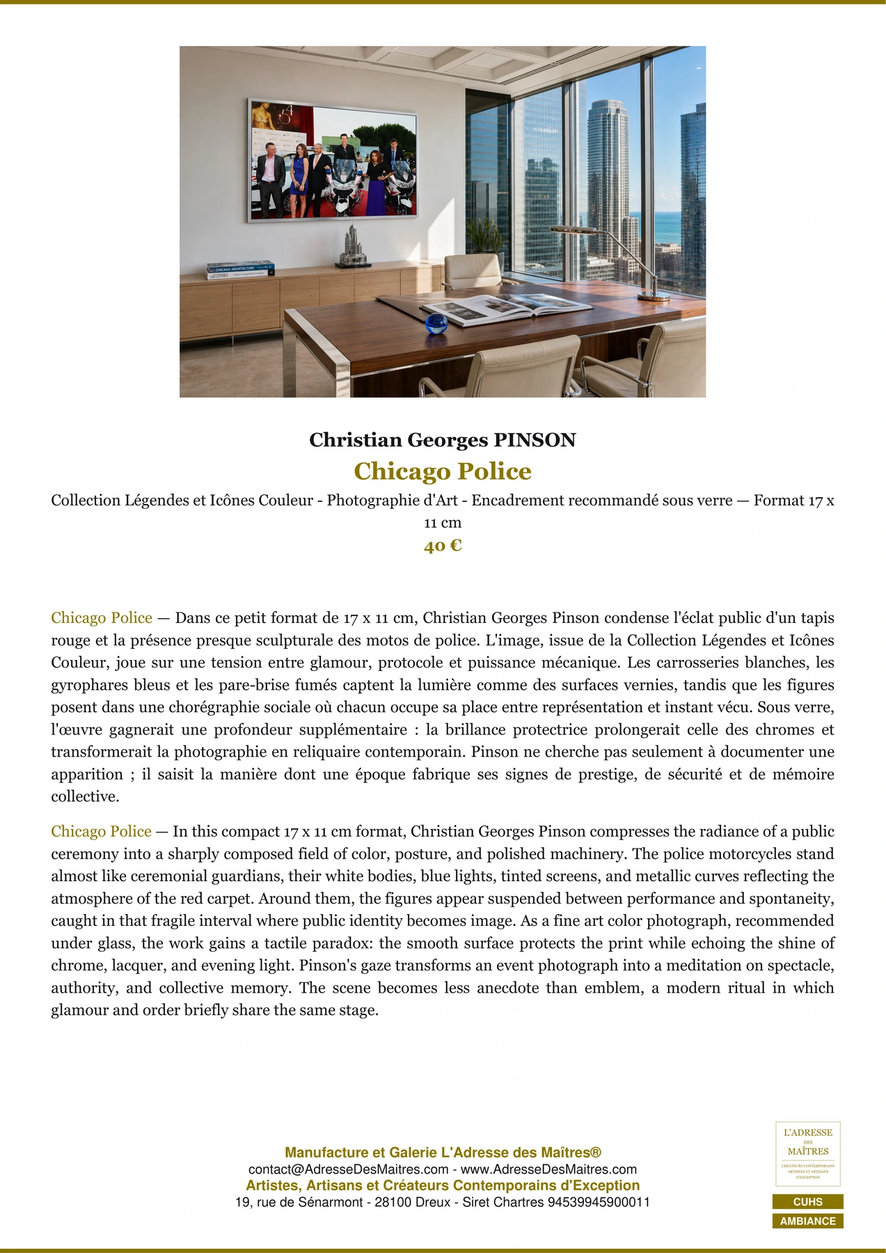 Fiche Premium Ambiance - Chicago Police - Christian Georges PINSON - L'Adresse des Maîtres®